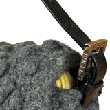Fendi Grey Wool Crochet FF Baguette Shoulder Bag