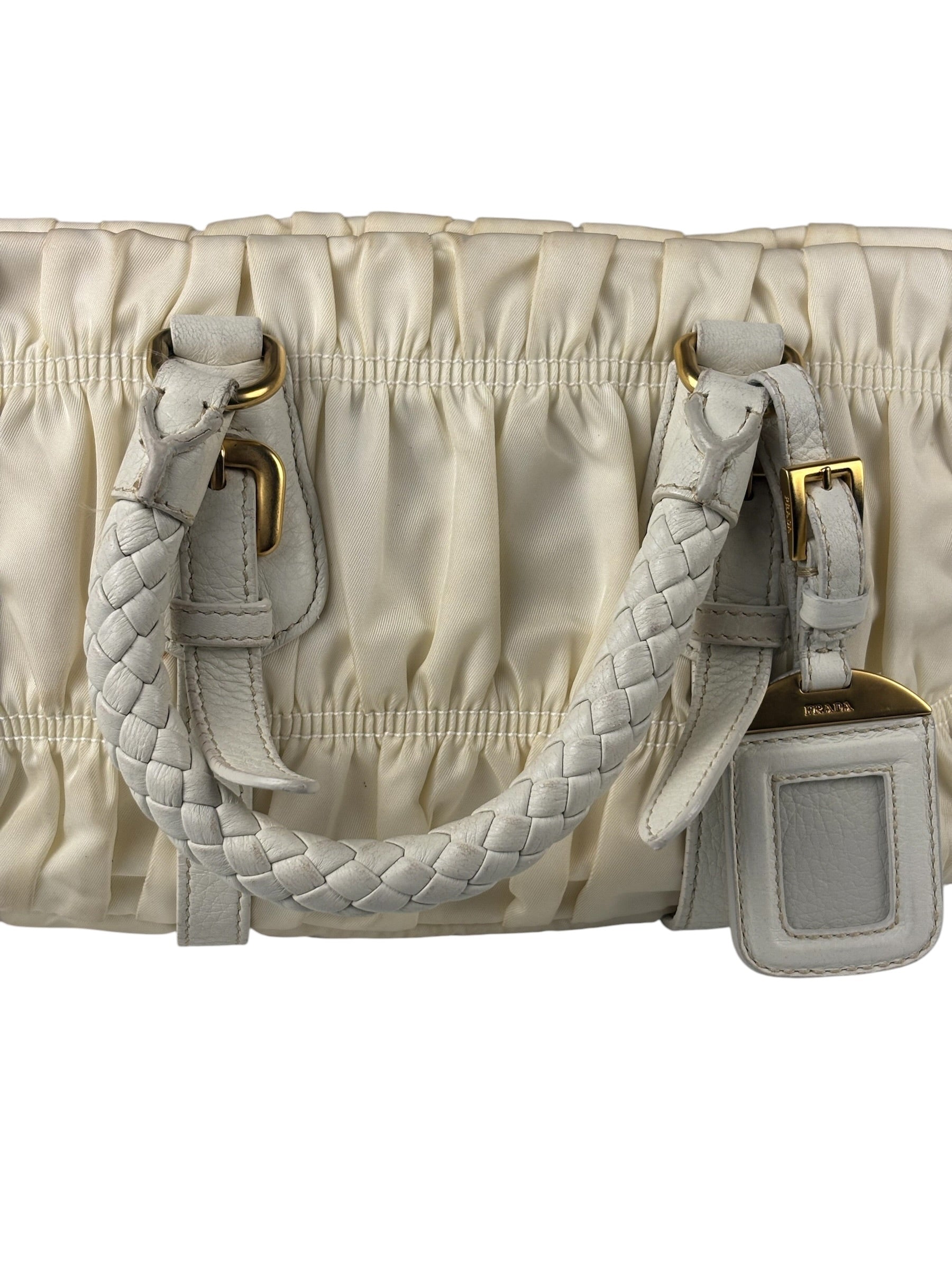 Prada Y2K Ivory Gaufre Nylon Woven Leather 2Way Mini Handbag