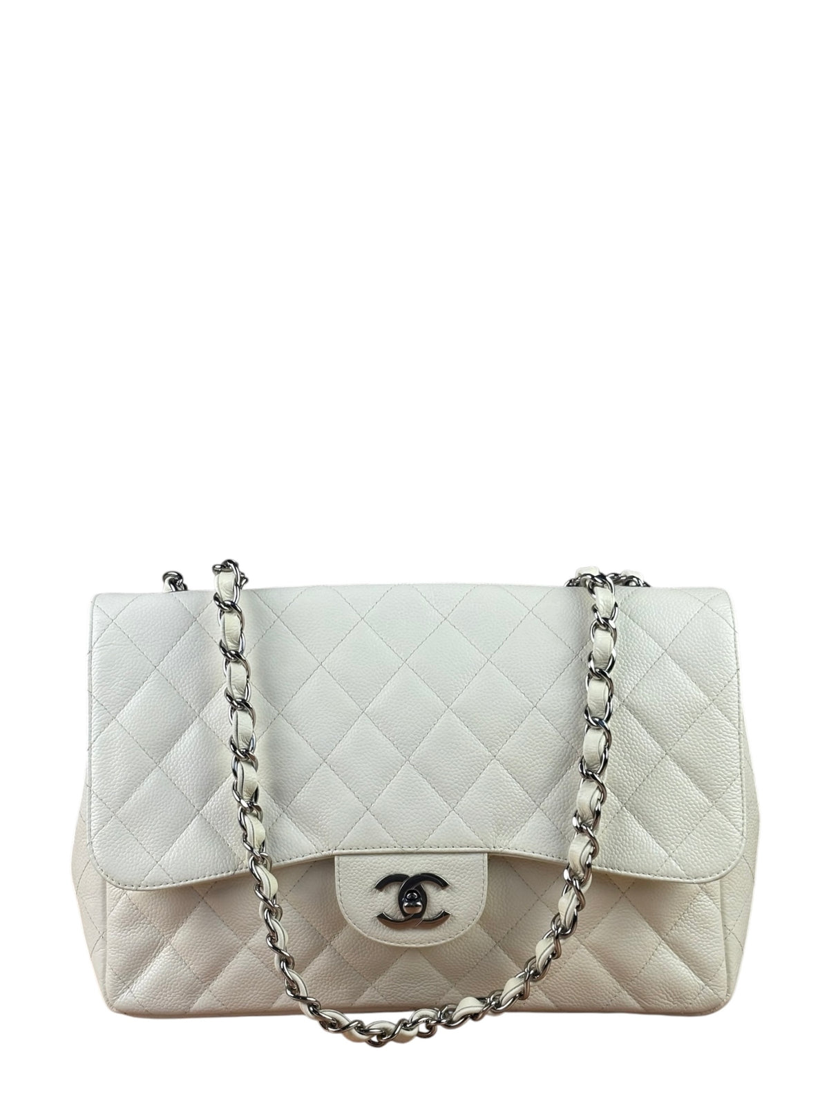 Chanel White Quilted Caviar Large Classic Flap 2005