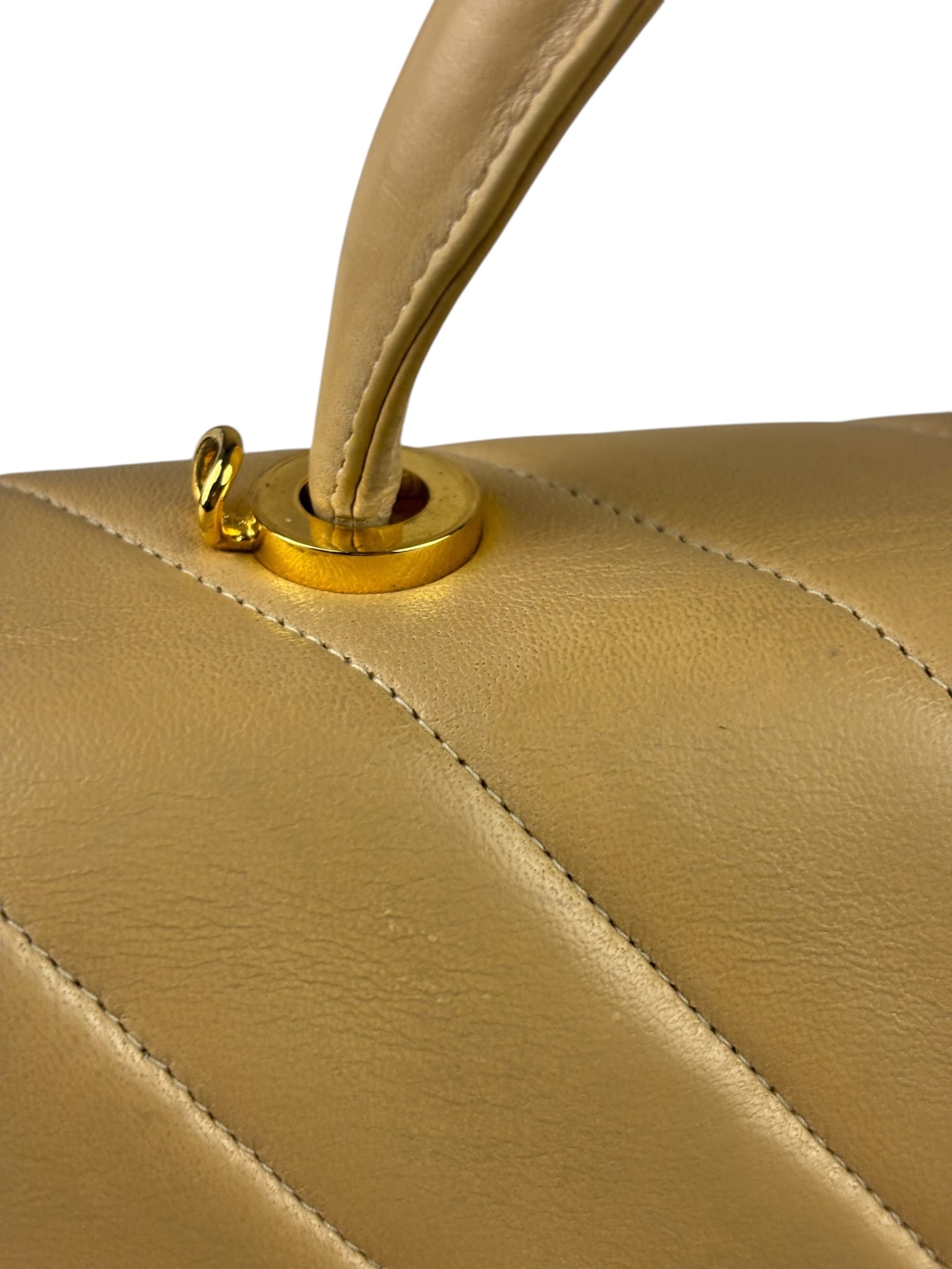Chanel Vintage Beige Lambskin Chevron Coco Handle Flap Two-Way Bag 1991