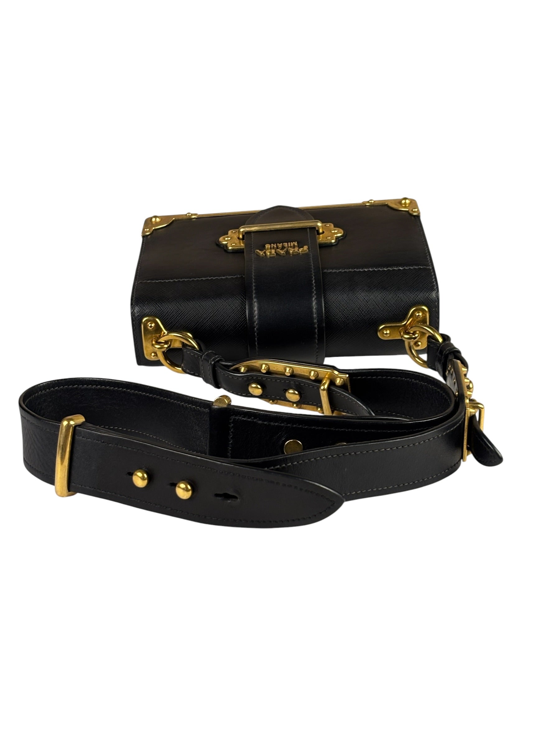 Prada Black Saffiano Leather Cahier Shoulder Bag