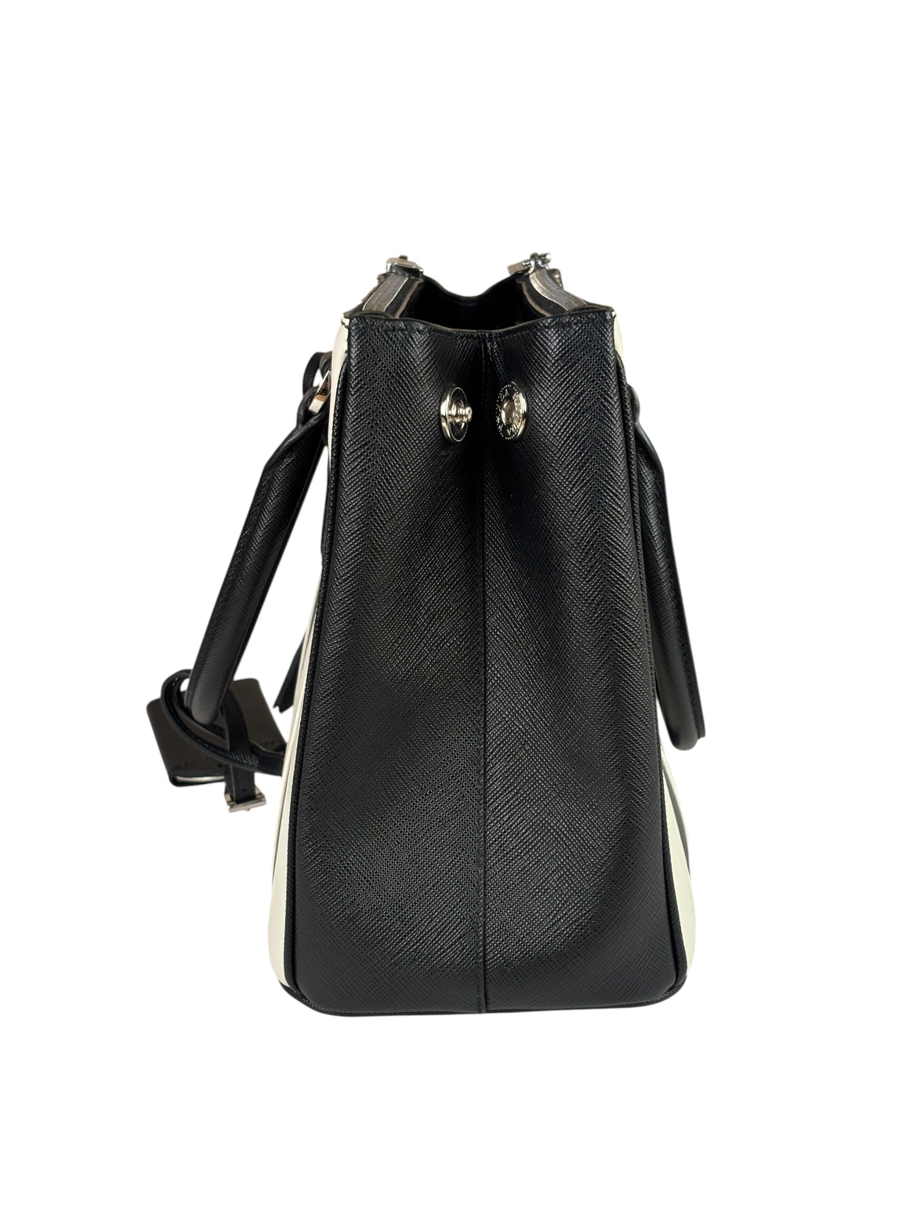 Prada Black/White Saffiano Leather Striped Two-Way Bag
