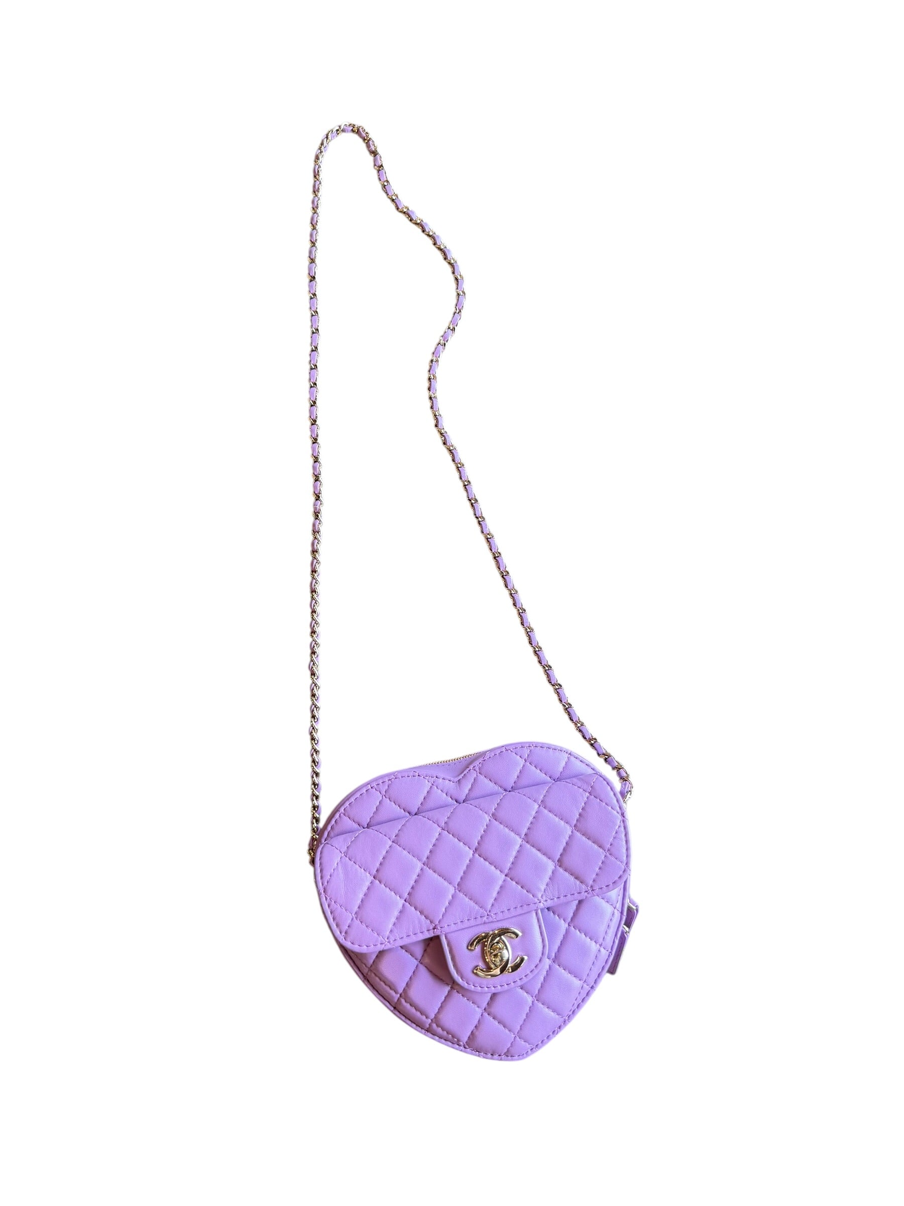 Chanel CC In Love Purple Quilted Leather Heart Bag 2022