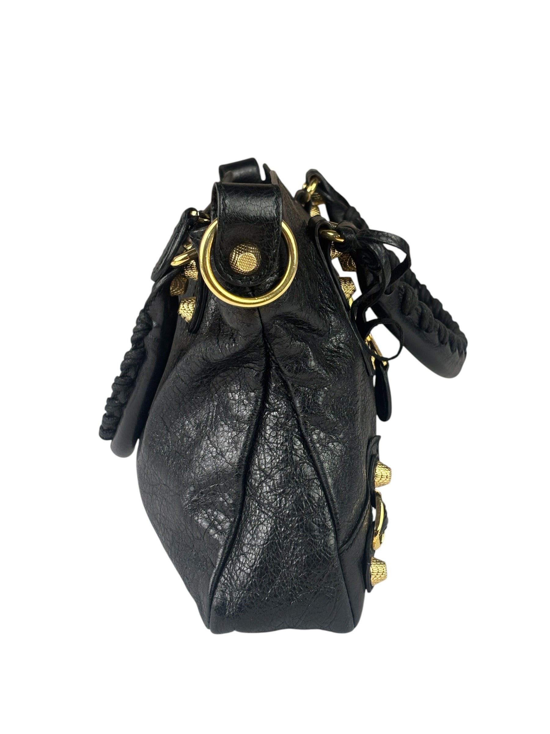 Balenciaga Black Lambskin Moto City Two-Way Bag