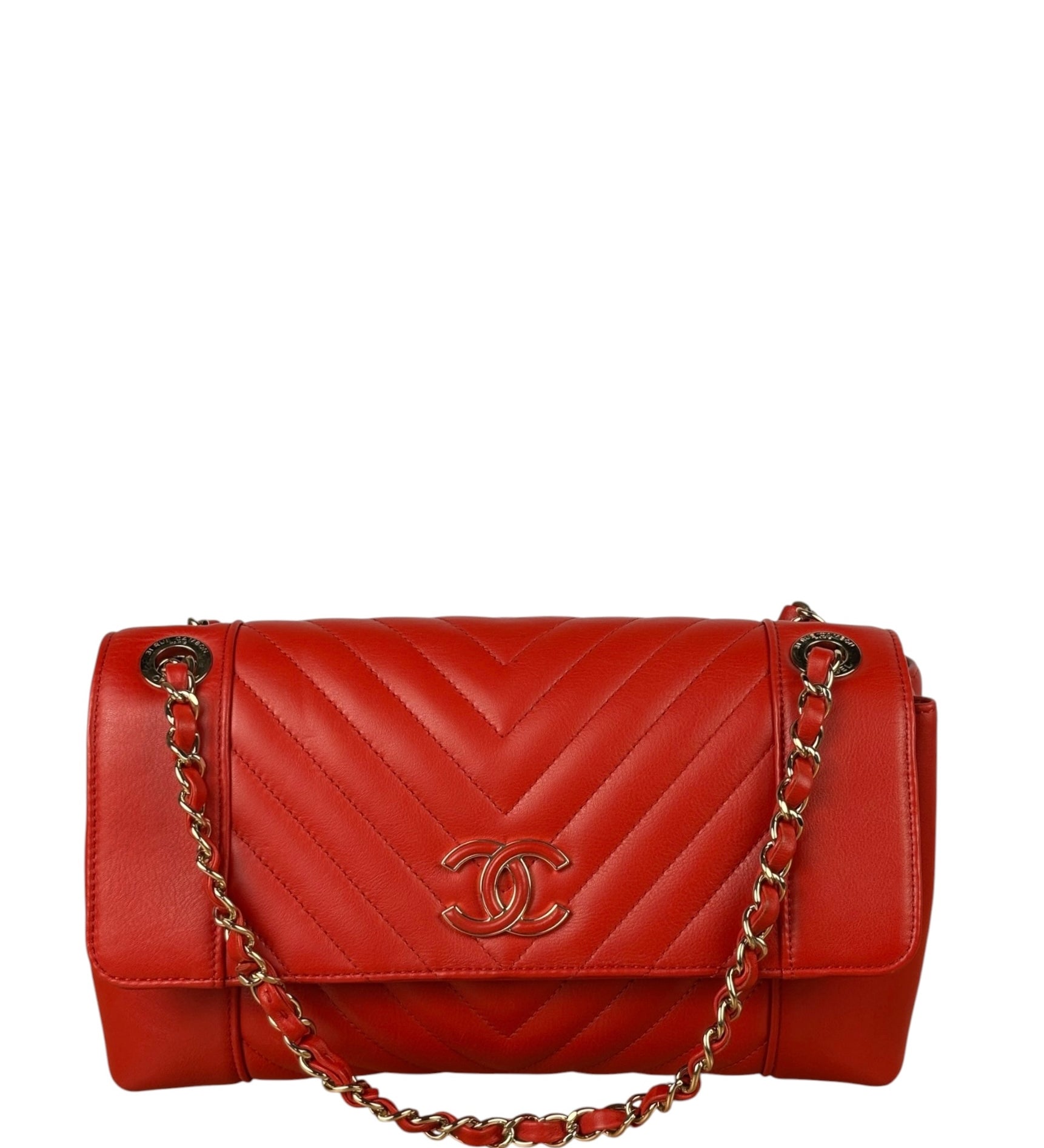 Chanel Red Chevron Leather Flap Bag 2019