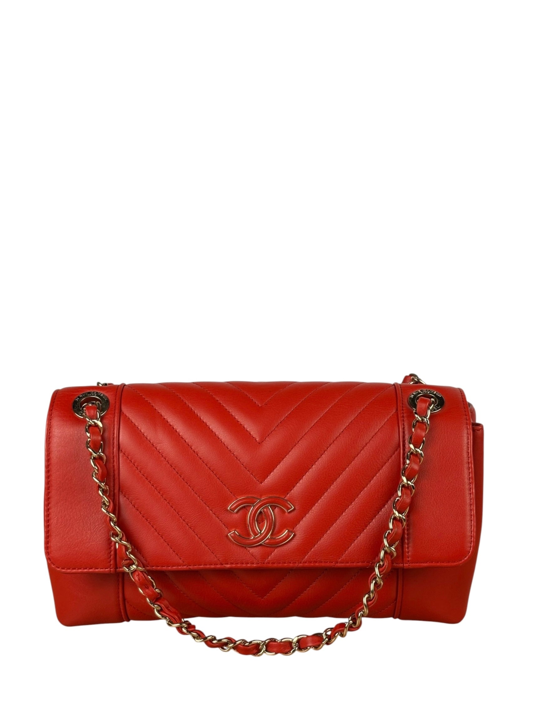 Chanel Red Chevron Leather Flap Bag 2019