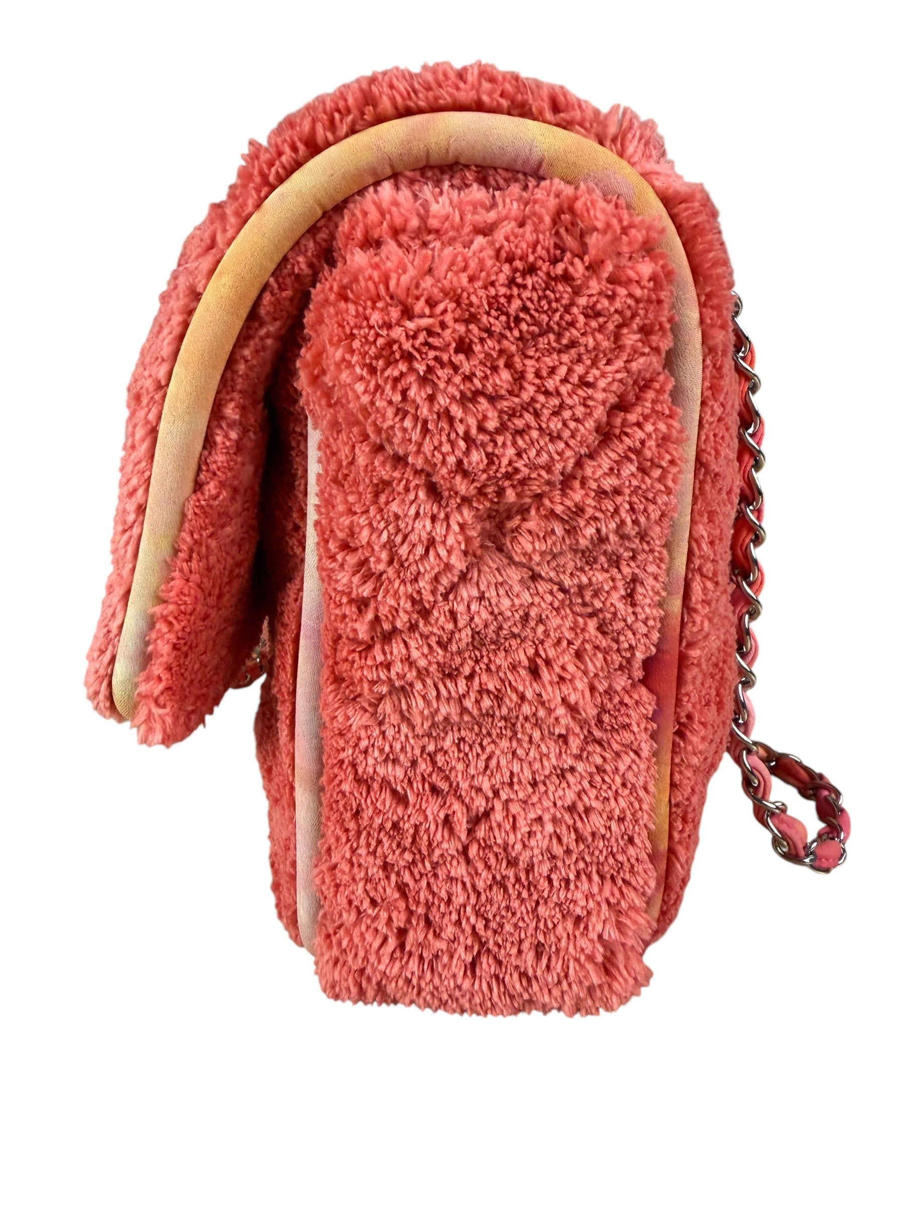 Chanel Coral Terry Cloth Quilted Jumbo Single Flap Shoulder Bag2020