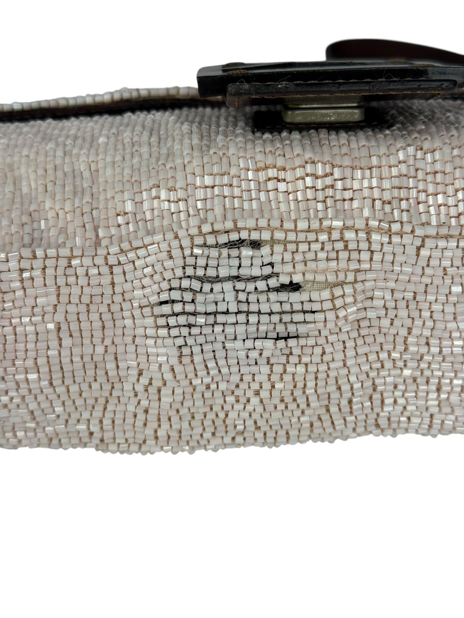 Fendi Leather-Trimmed Beaded Baguette Light Pink