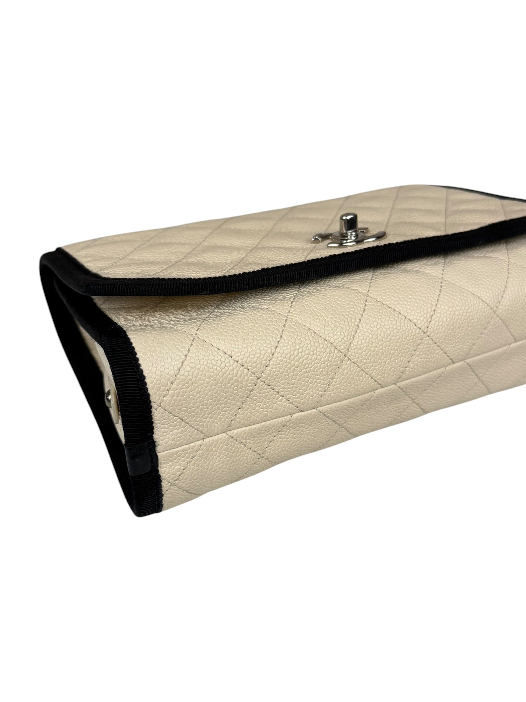 Chanel White Caviar Quilted Top Handle Flap Bag 2018