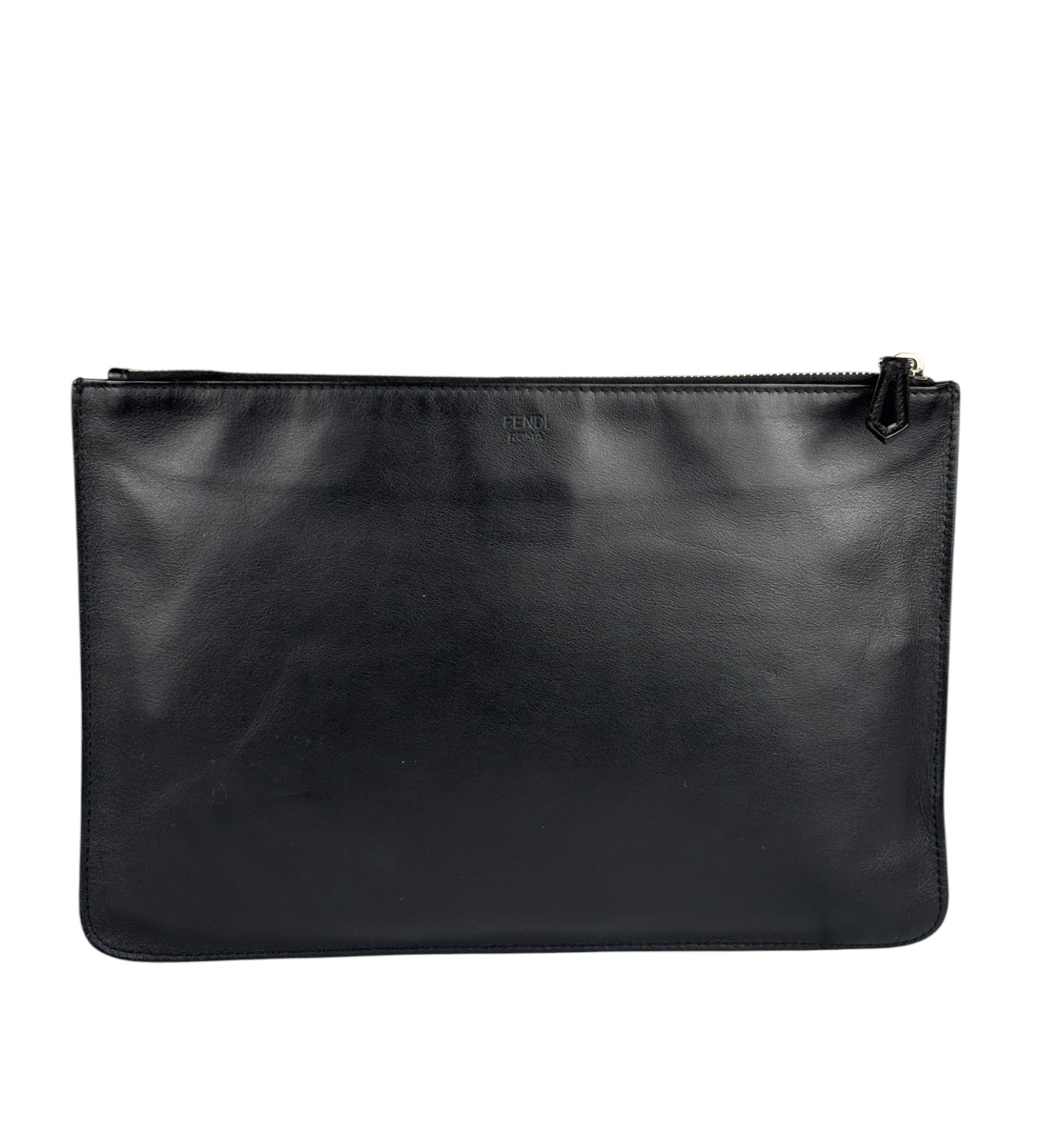 Fendi Black Monster Eye Leather Pouch/Clutch
