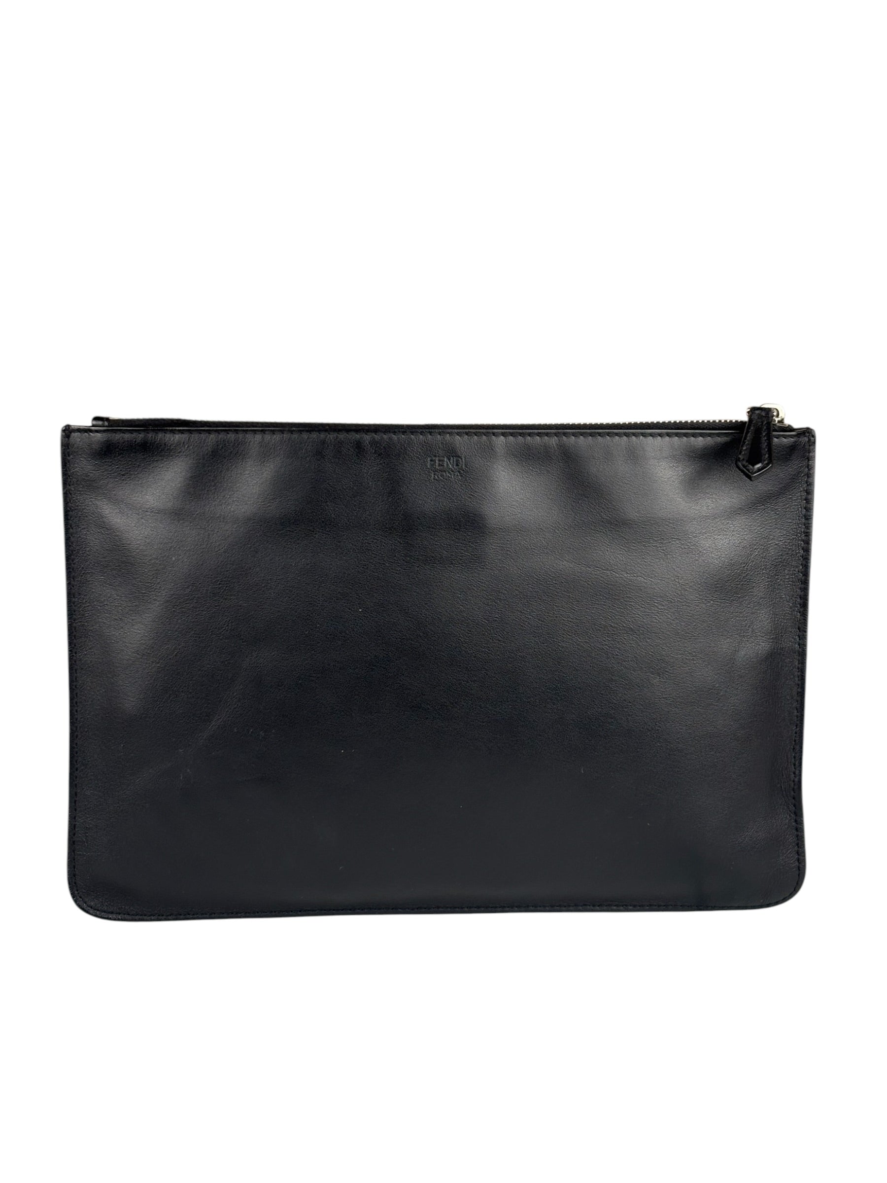 Fendi Black Monster Eye Leather Pouch/Clutch