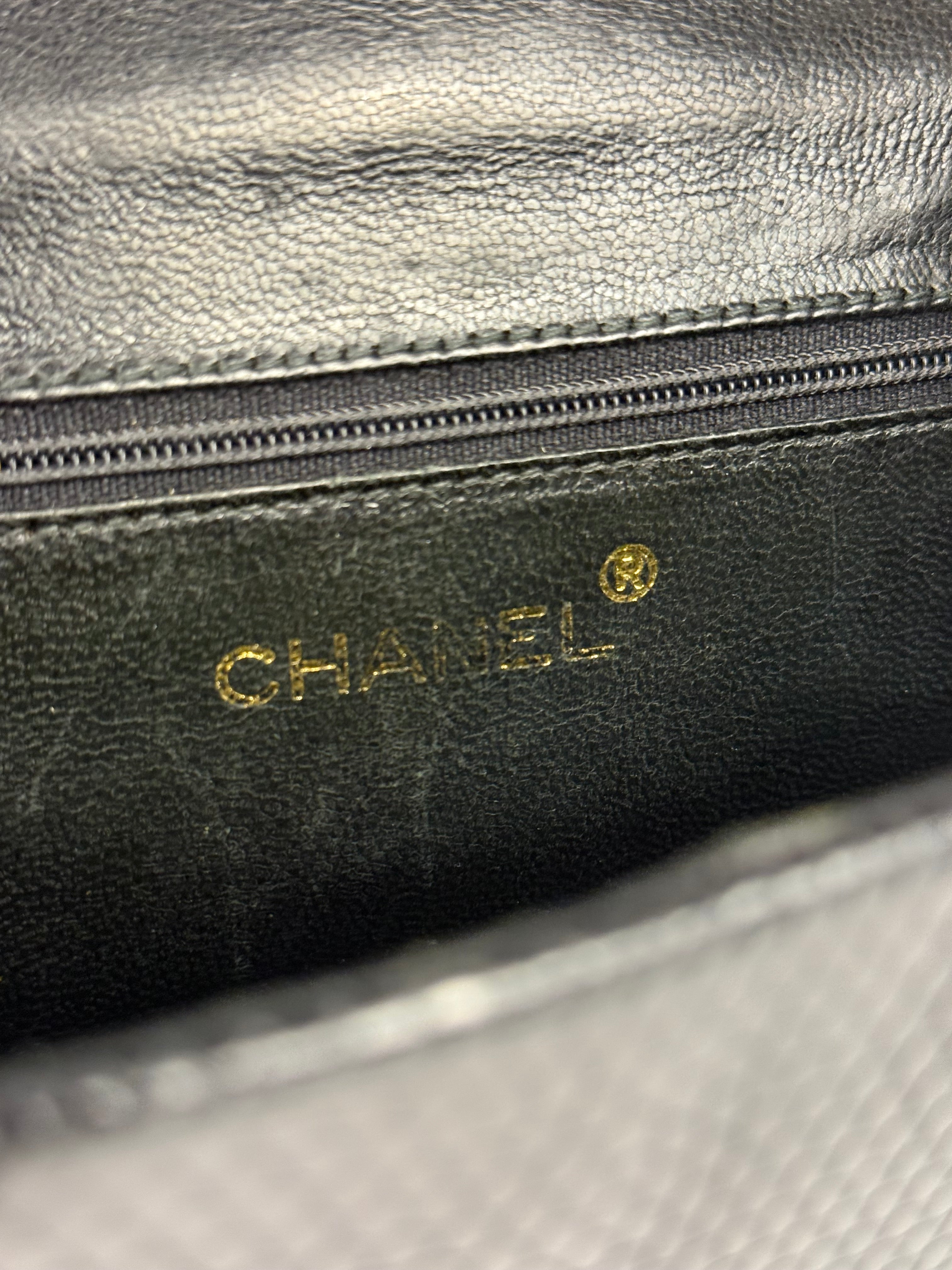 Chanel Vintage Black Lizard Leather Chain Flap Bag 1987