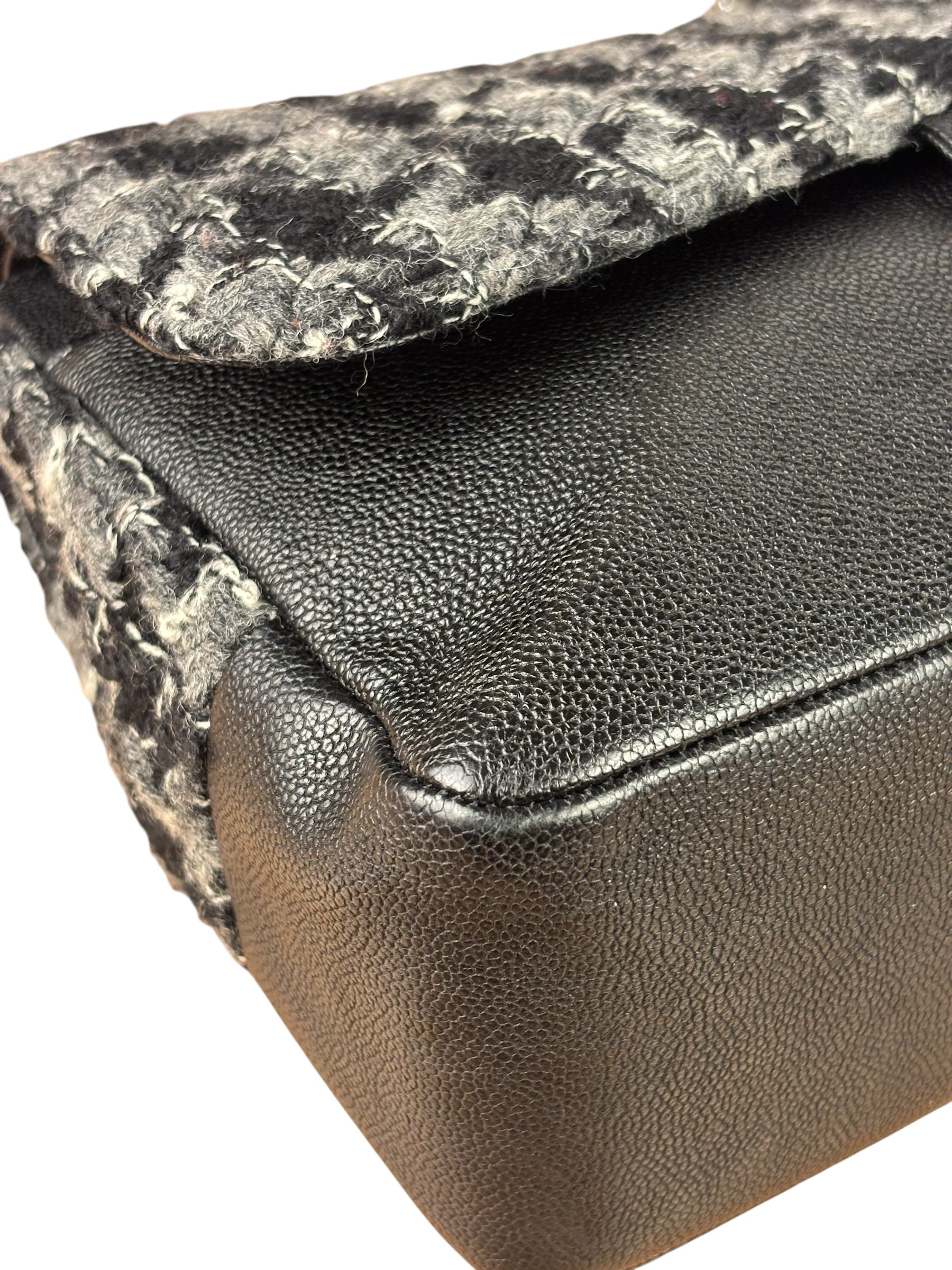 Chanel Black Tweed/Caviar Leather Houndstooth Double Flap Bag 2017