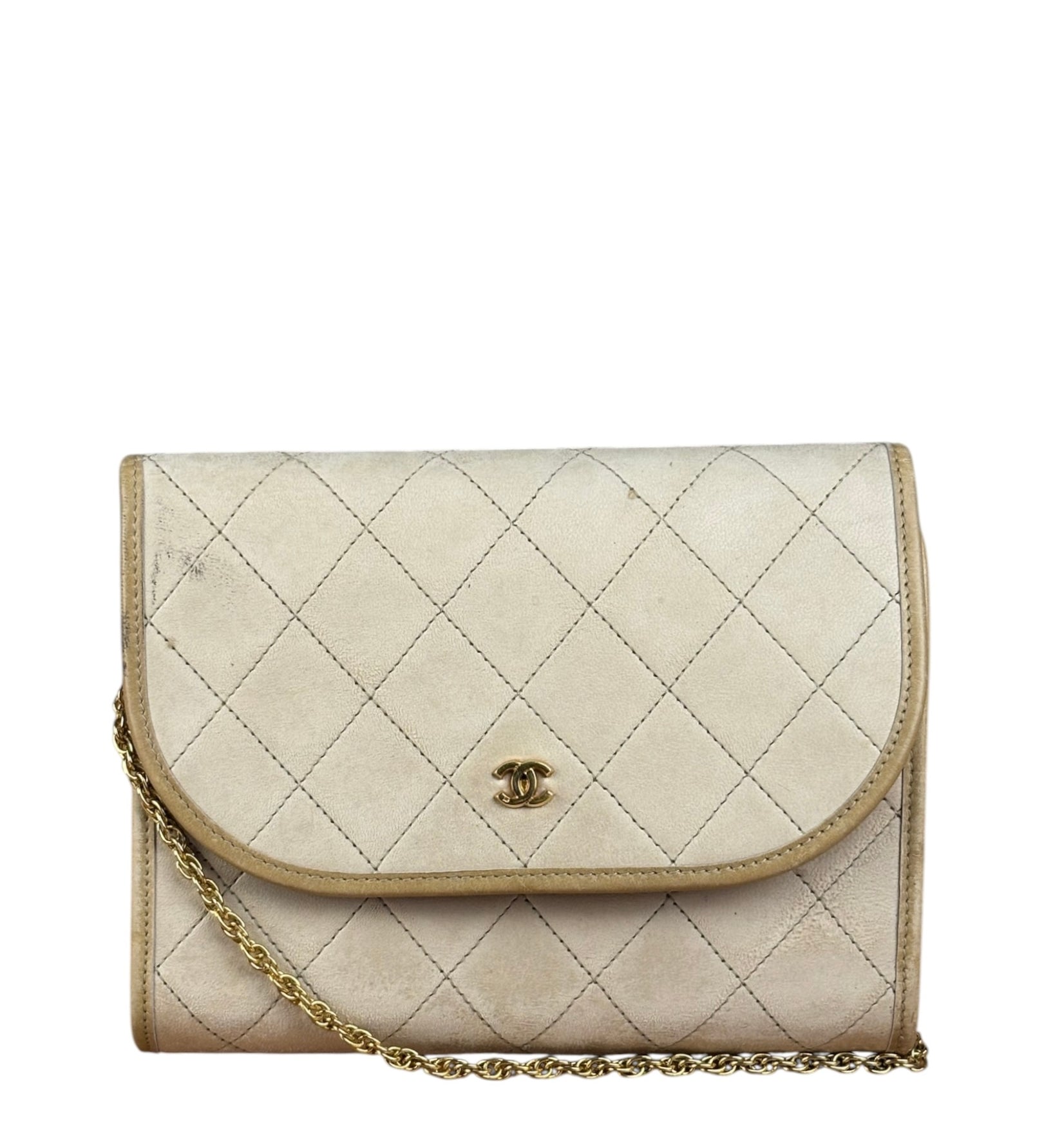 Chanel Beige Leather Trim Matelasse Mini Shoulder Bag 2009