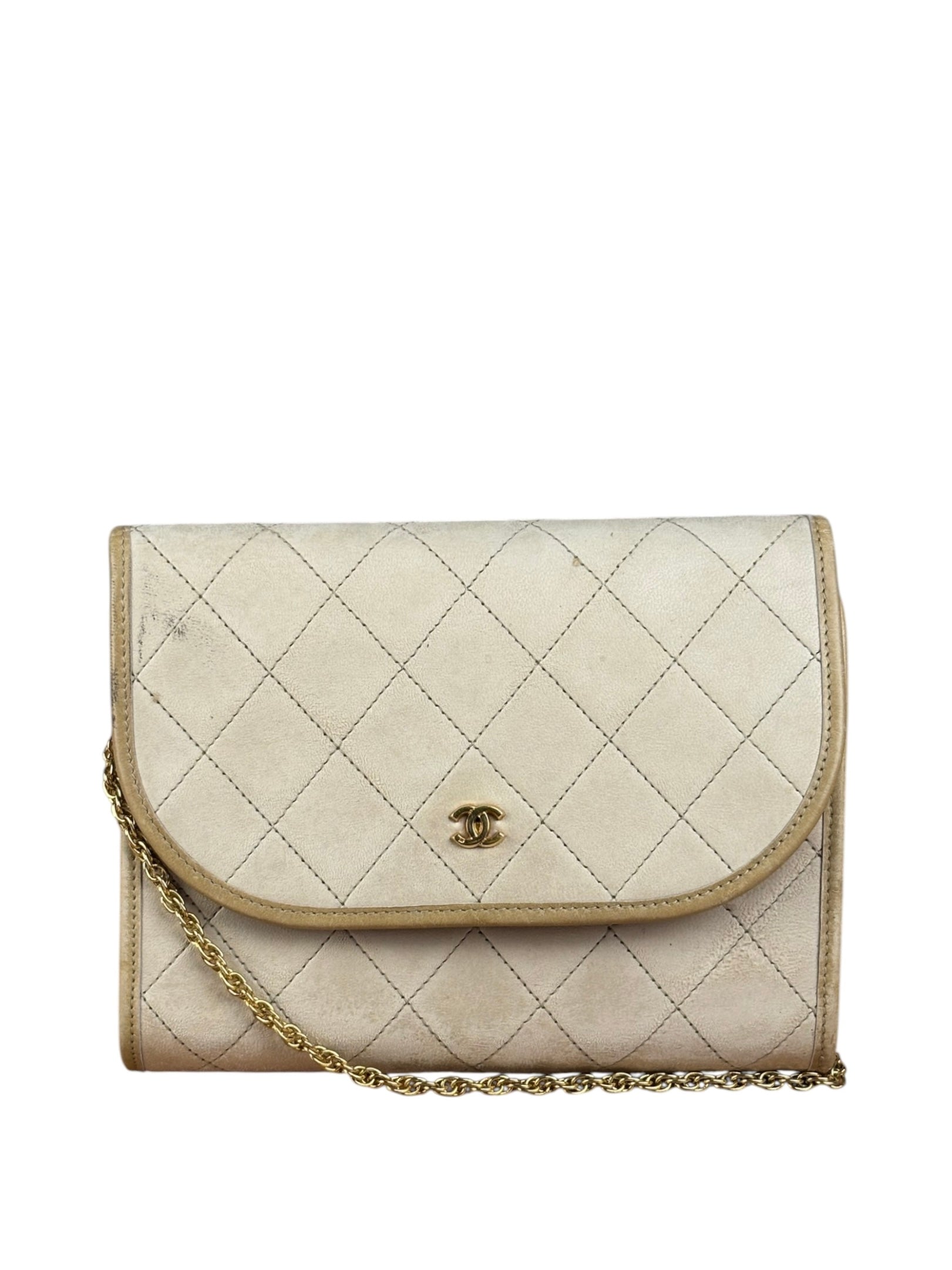 Chanel Beige Leather Trim Matelasse Mini Shoulder Bag 2009