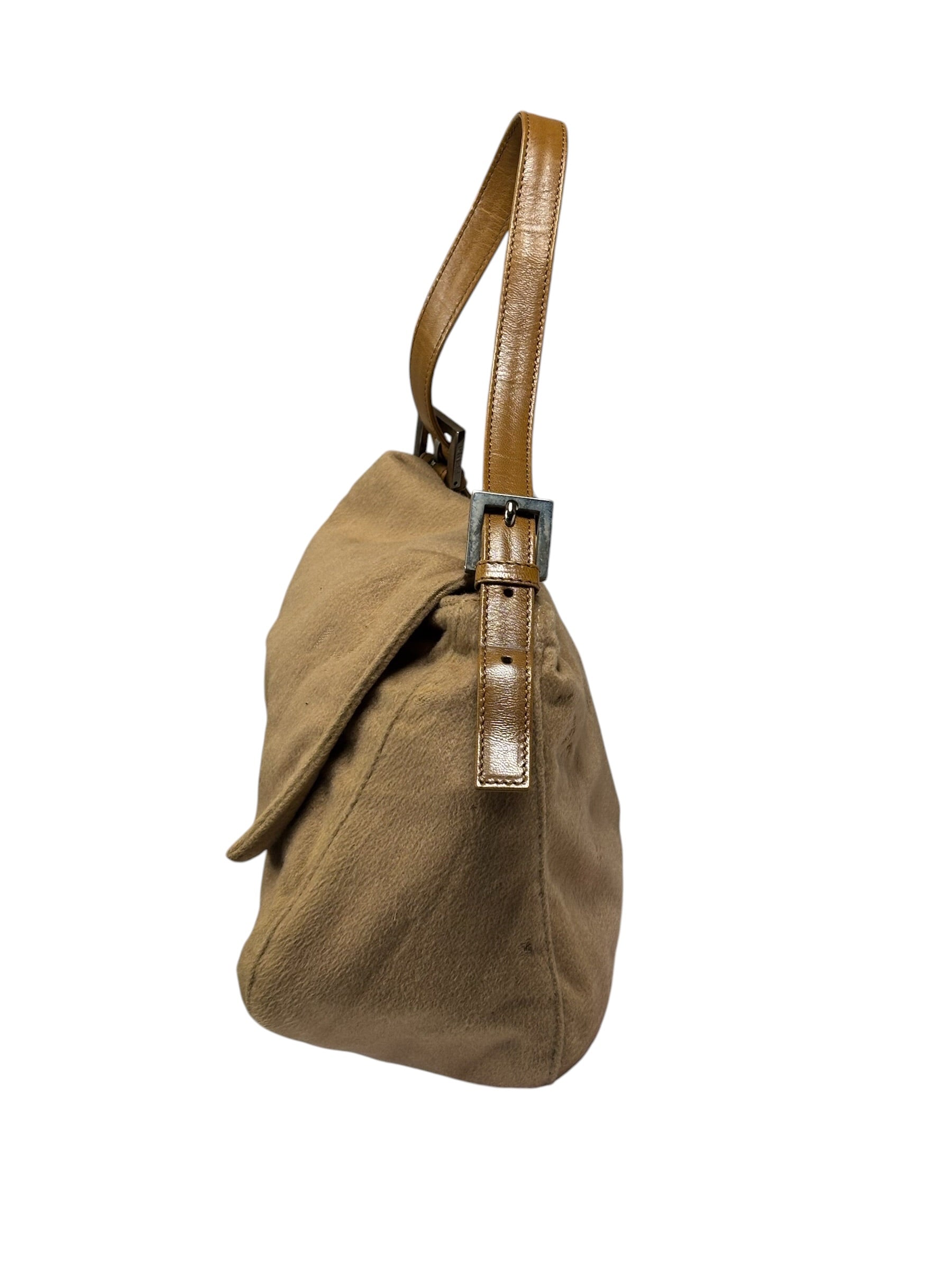 Fendi Brown Leather Trim/Wool Mamma Baguette