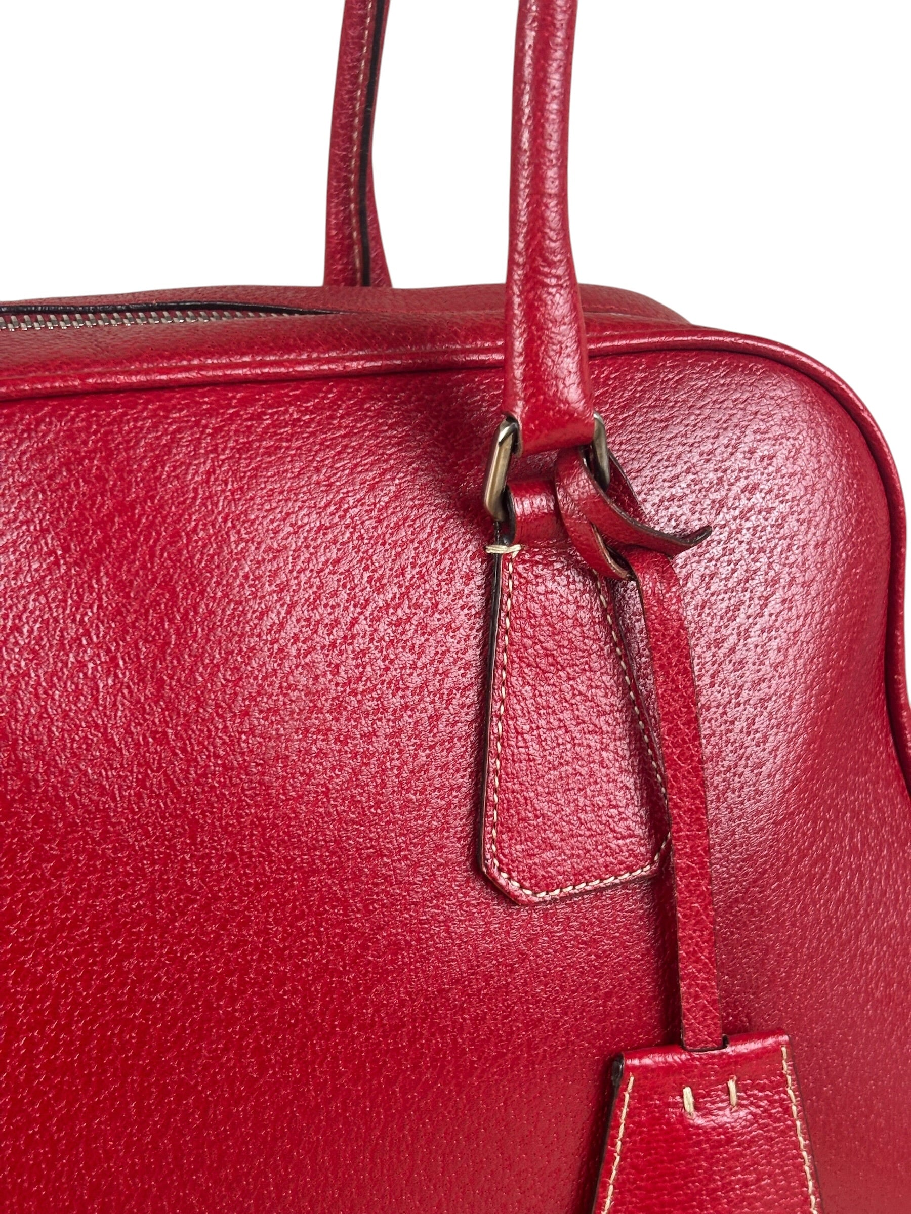 Prada Red Leather Bowling Shoulder Bag