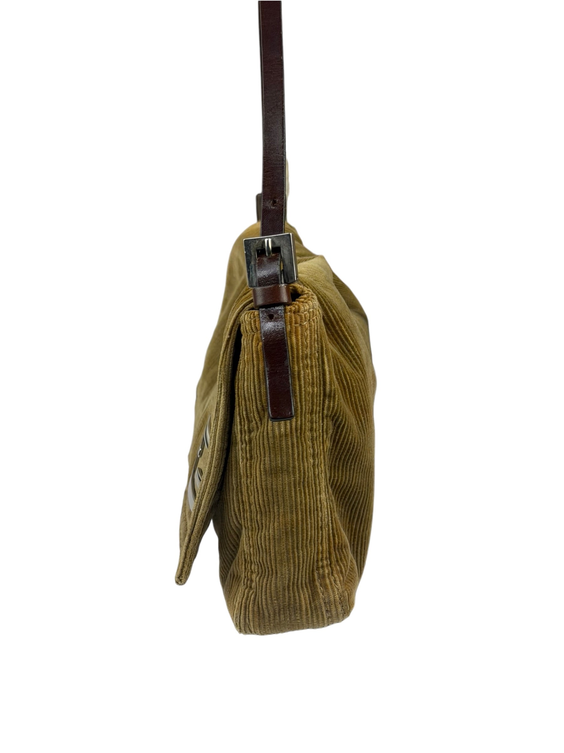 Fendi Brown Corduroy Baguette Shoulder Bag