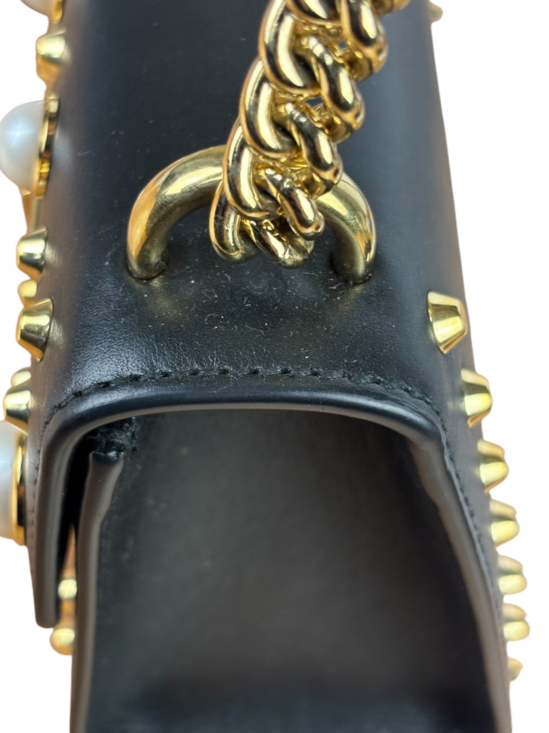 Gucci Small Pearl Studded Leather Padlock Crossbody Black