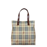 Burberry Vintage Brown Leather  Haymarket Canvas House Check Tote Bag
