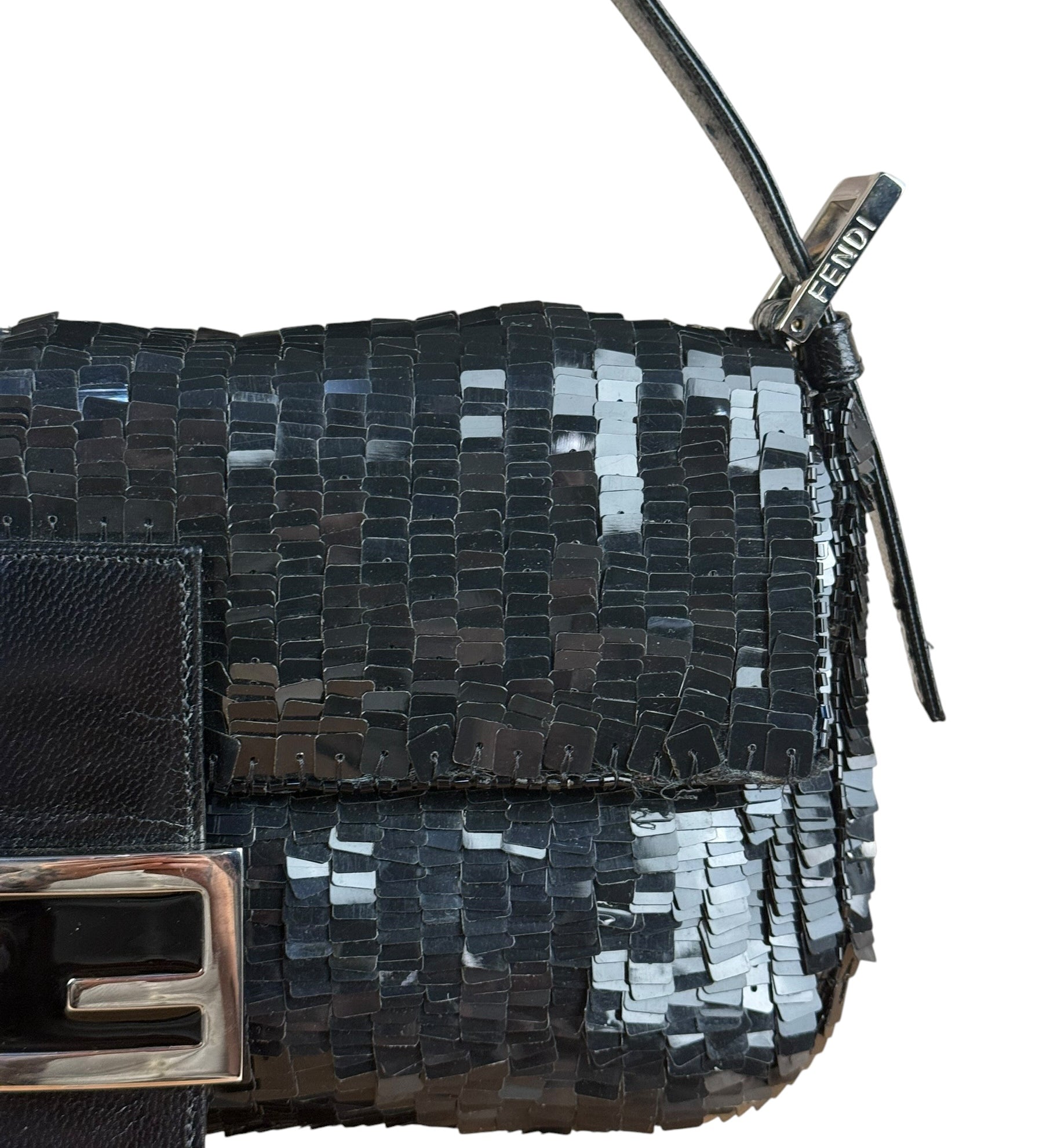 Fendi Vintage Black Sequin Baguette Shoulder Bag