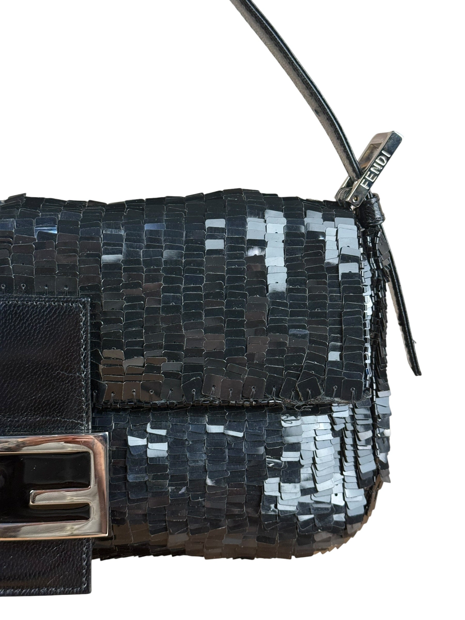 Fendi Vintage Black Sequin Baguette Shoulder Bag