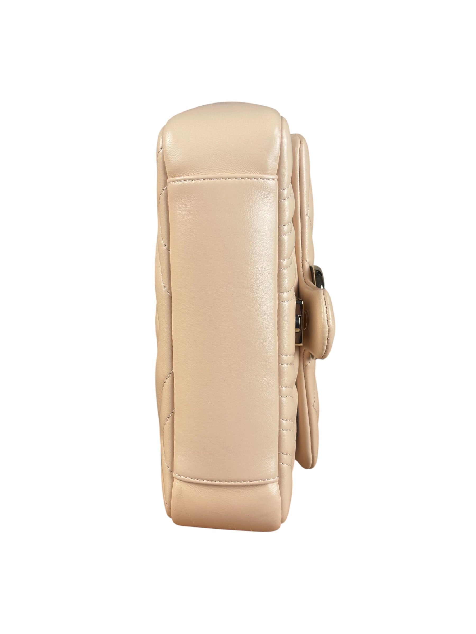 Gucci Pink Beige Leather Marmont Matelasse Small Shoulder Bag