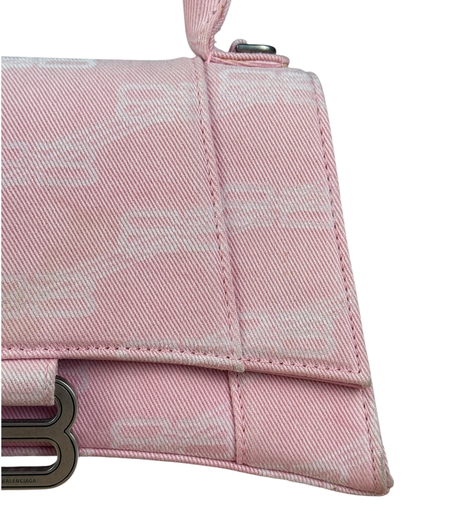 Balenciaga Pink Denim Small Hourglass 2Way Handbag