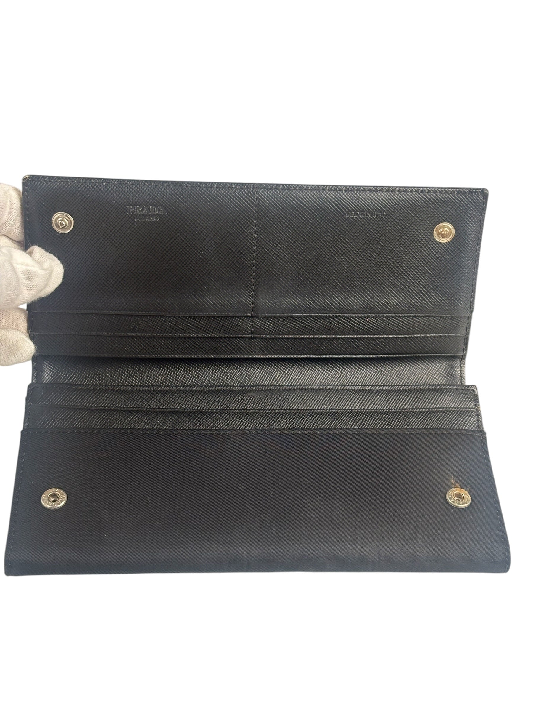 Prada Black Nylon Tessuto Continental Flap Wallet