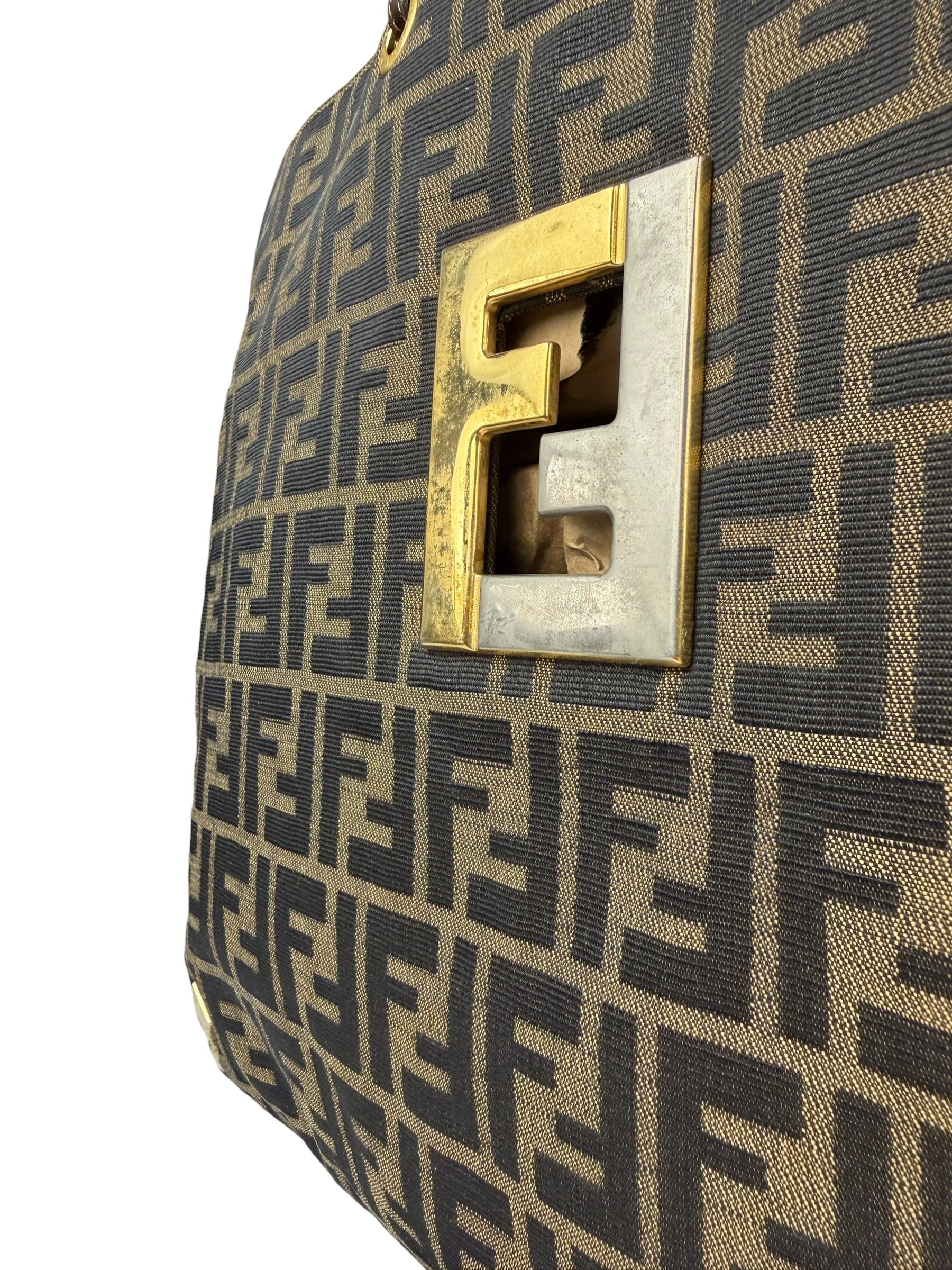 Fendi Brown Leather Trim Canvas  Zucca Tote Bag