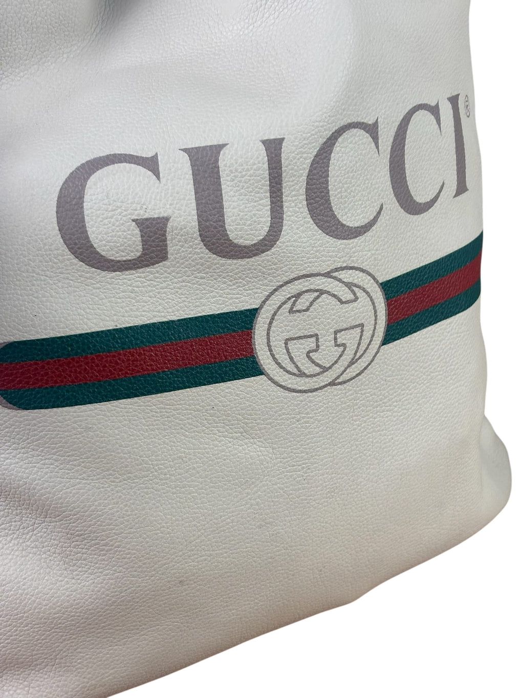 Gucci White/Black Leather Logo Drawstring Backpack