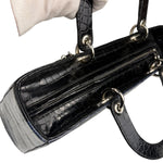 Christian Dior Rare Black/Navy Croc Embossed Lady Dior Handbag