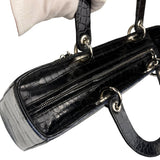 Christian Dior Rare Black/Navy Croc Embossed Lady Dior Handbag