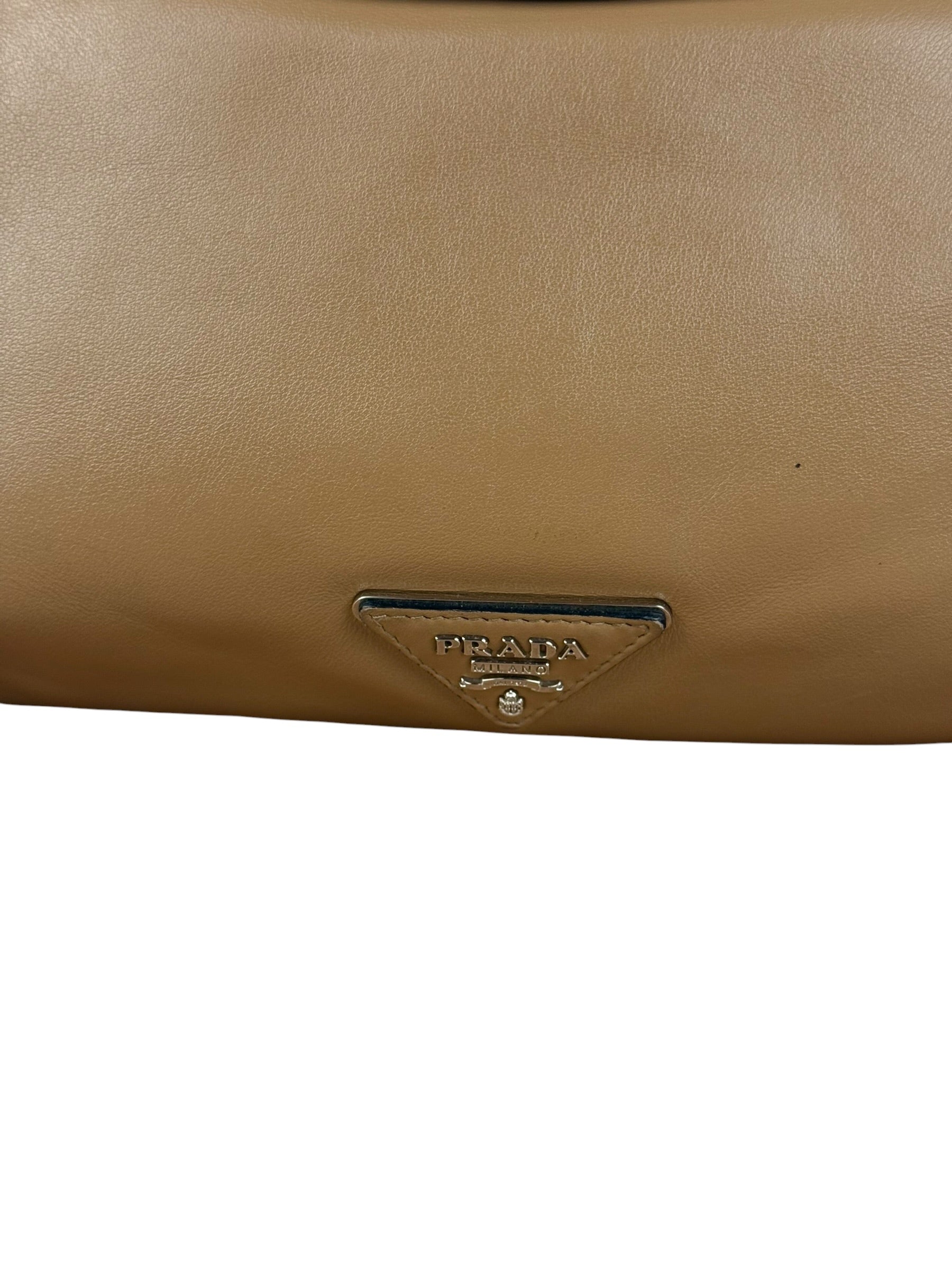 Prada Vintage Camel Leather Embroidery Clutch