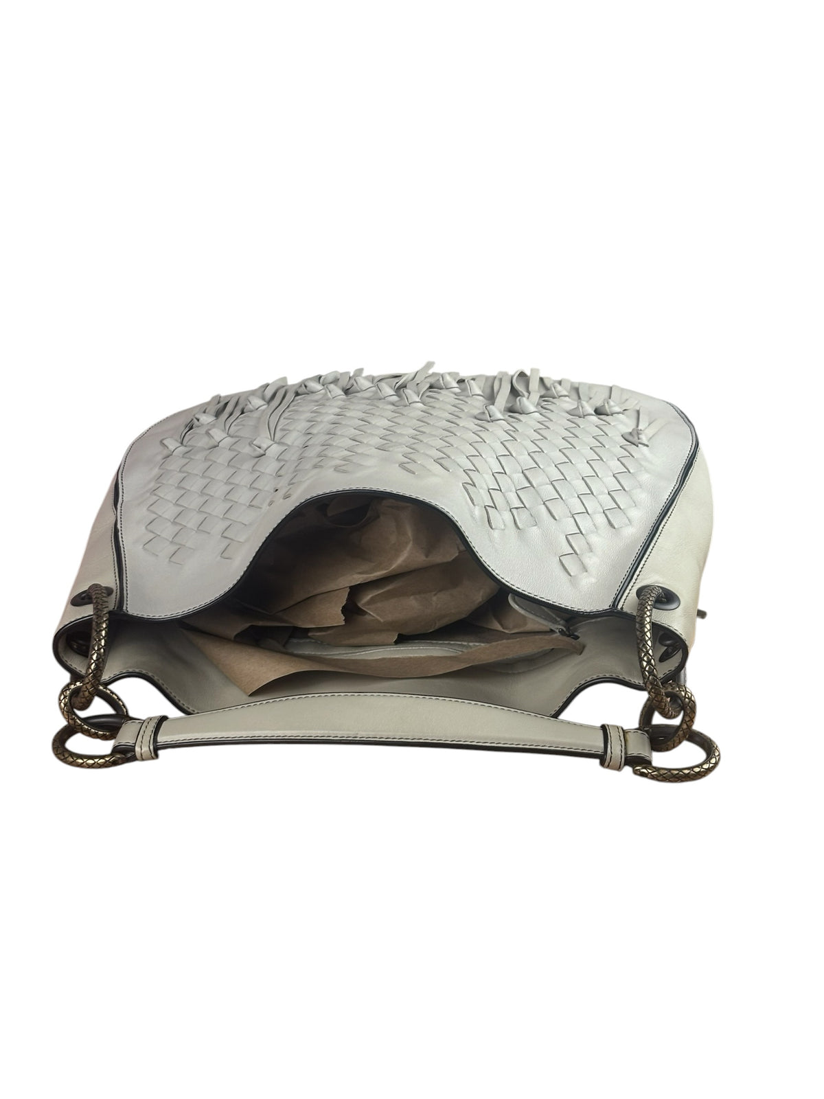 Bottega Veneta Grey Intrecciato Brio Loop Fringe Shoulder Bag