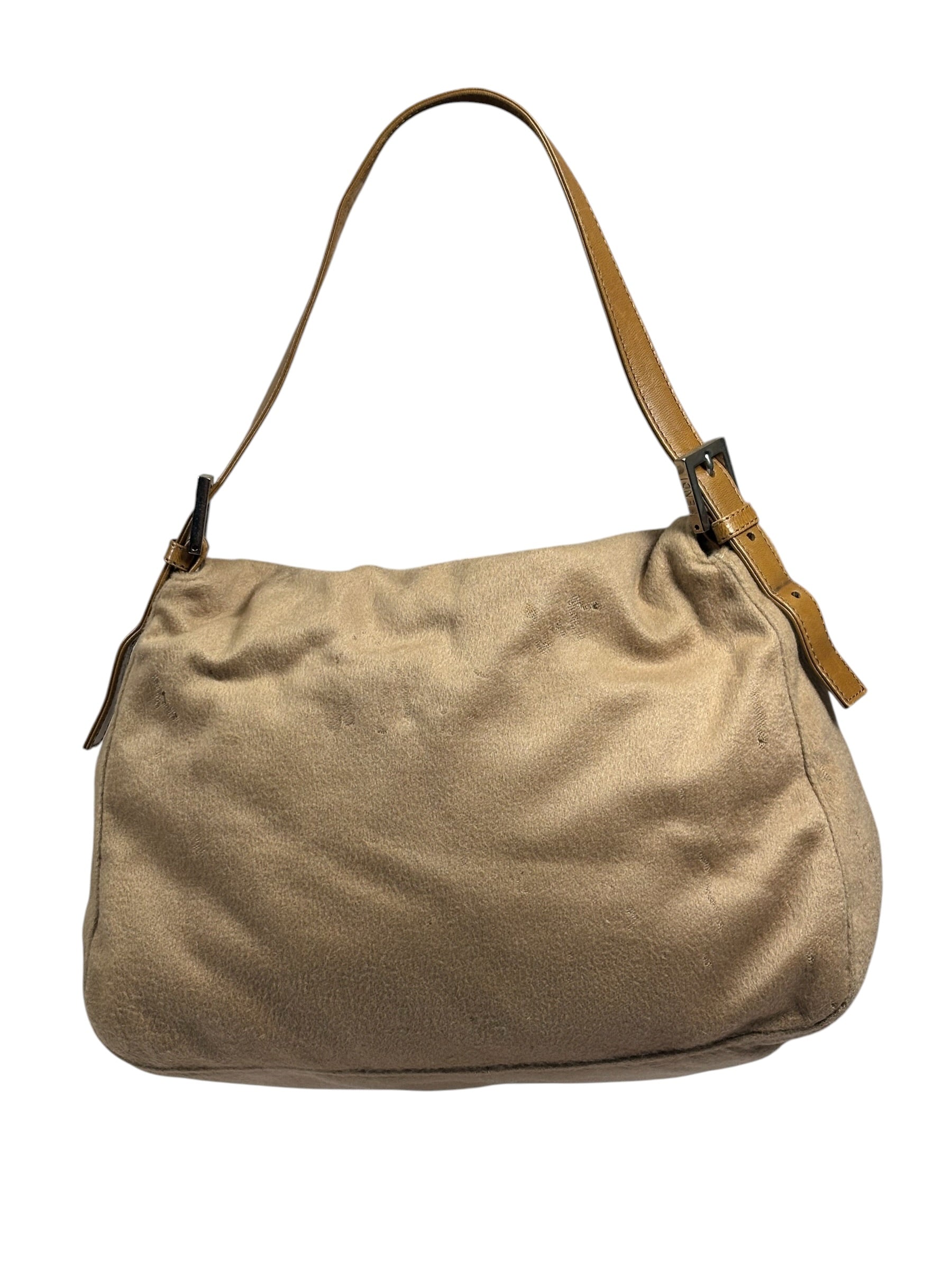 Fendi Brown Leather Trim/Wool Mamma Baguette