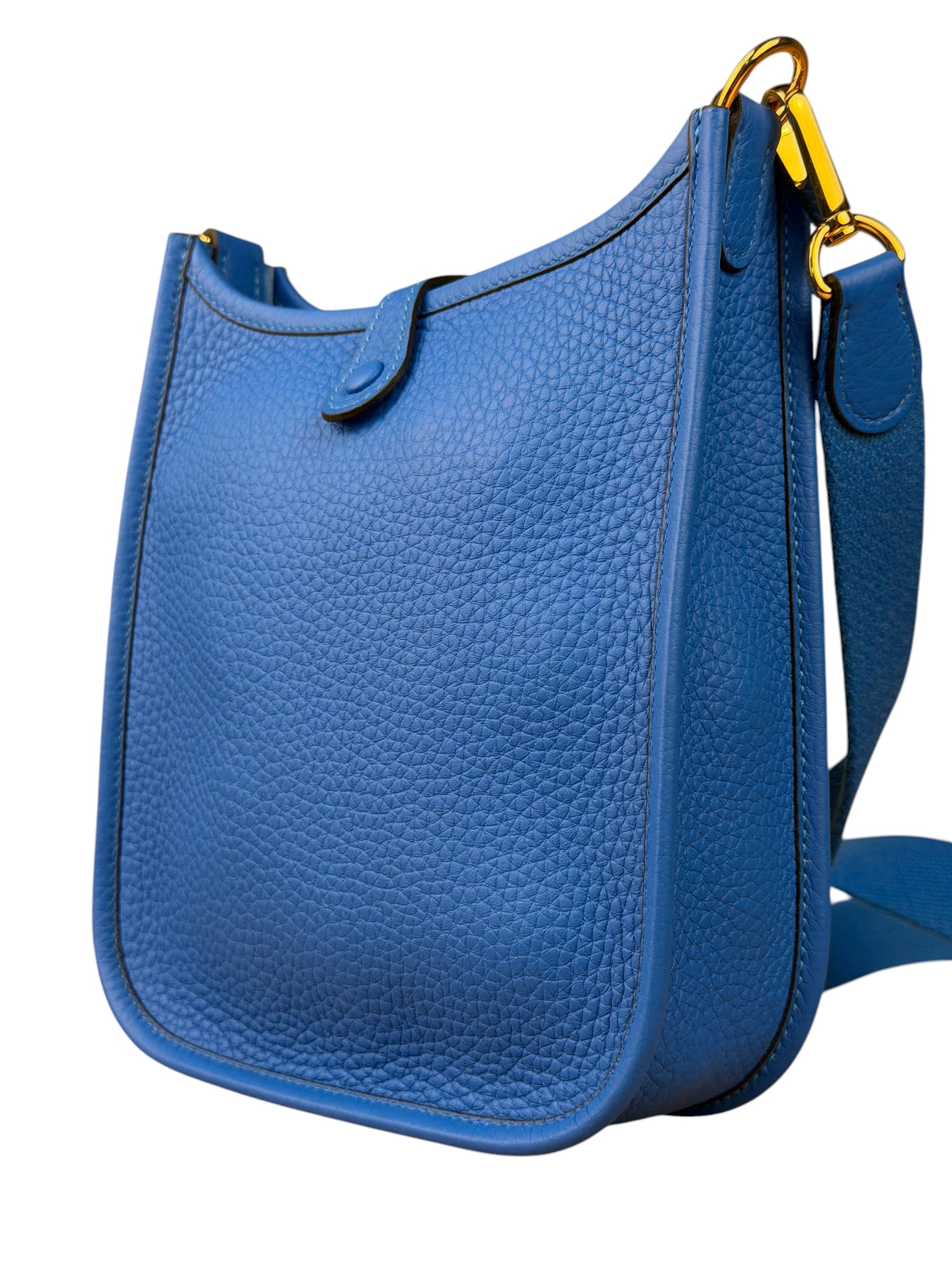 Hermes Bleu Hydra Leather Clemence Cordage Mini Evelyne TMP16