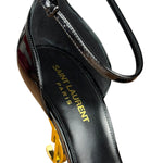 Saint Laurent Glossy Black Gold Logo Heels