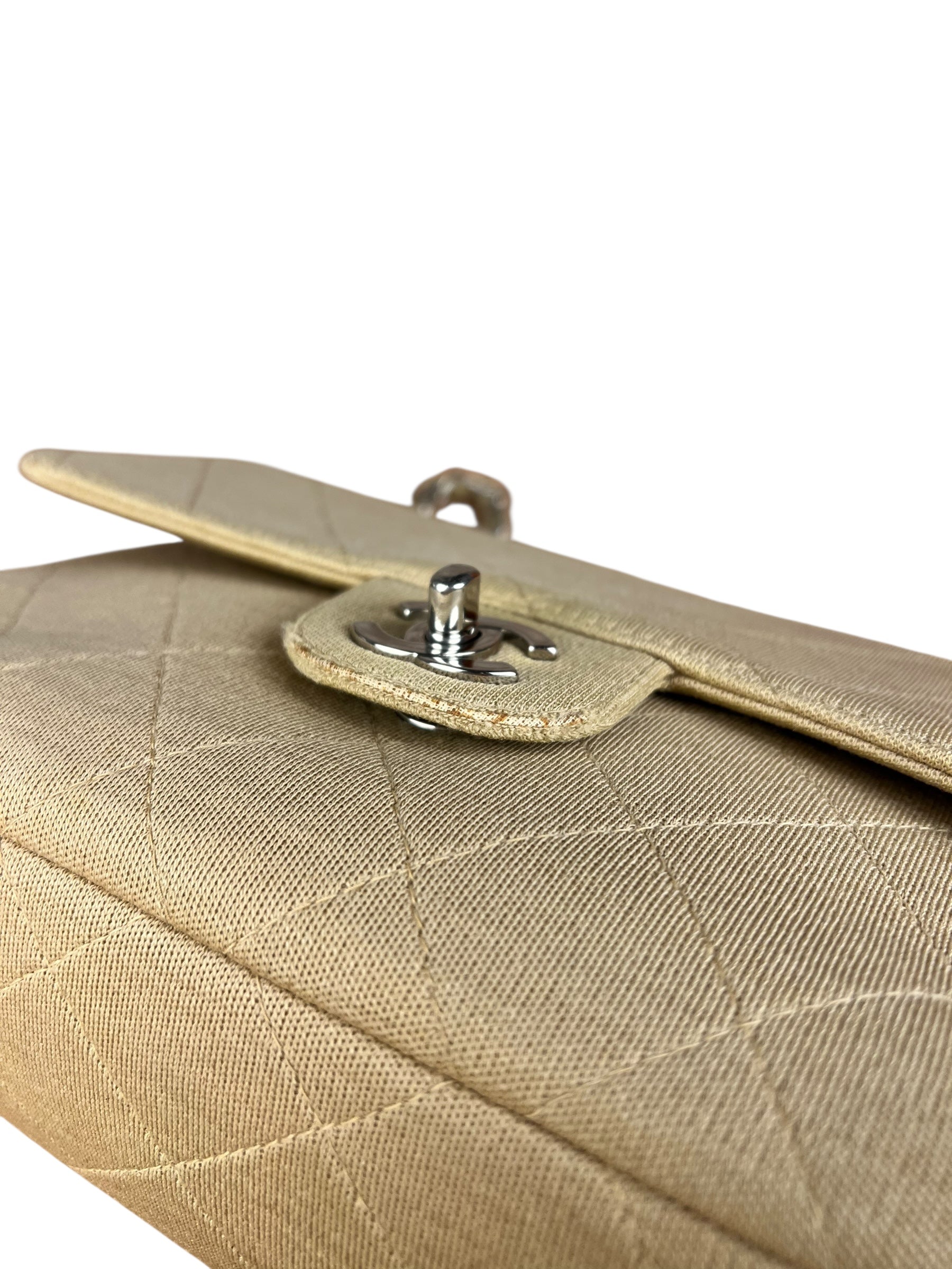 Chanel Vintage Beige Jersey Quilted Classic Flap Bag