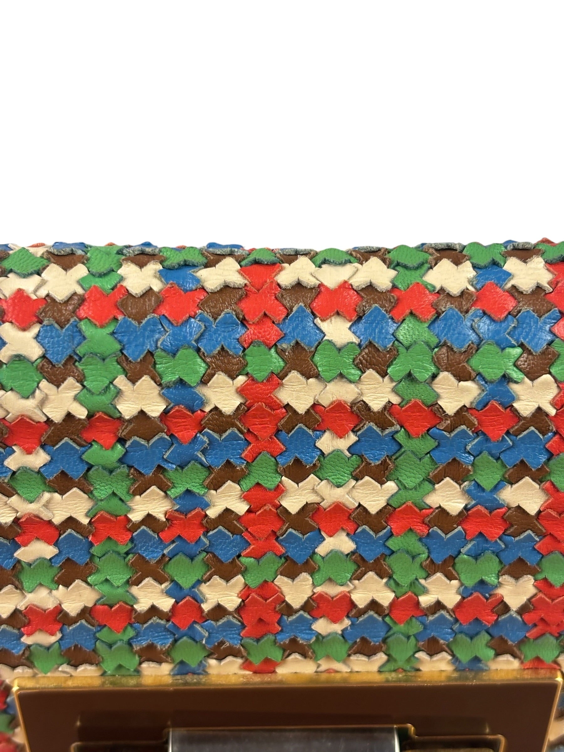 Fendi Colorblock Leather Woven Shoulder Bag