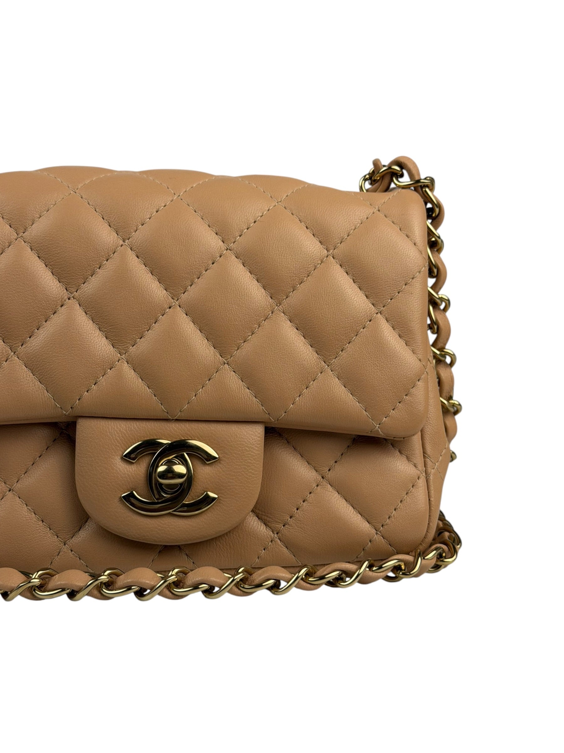 Chanel Beige Quilted Lambskin Mini Flap Bag 2023