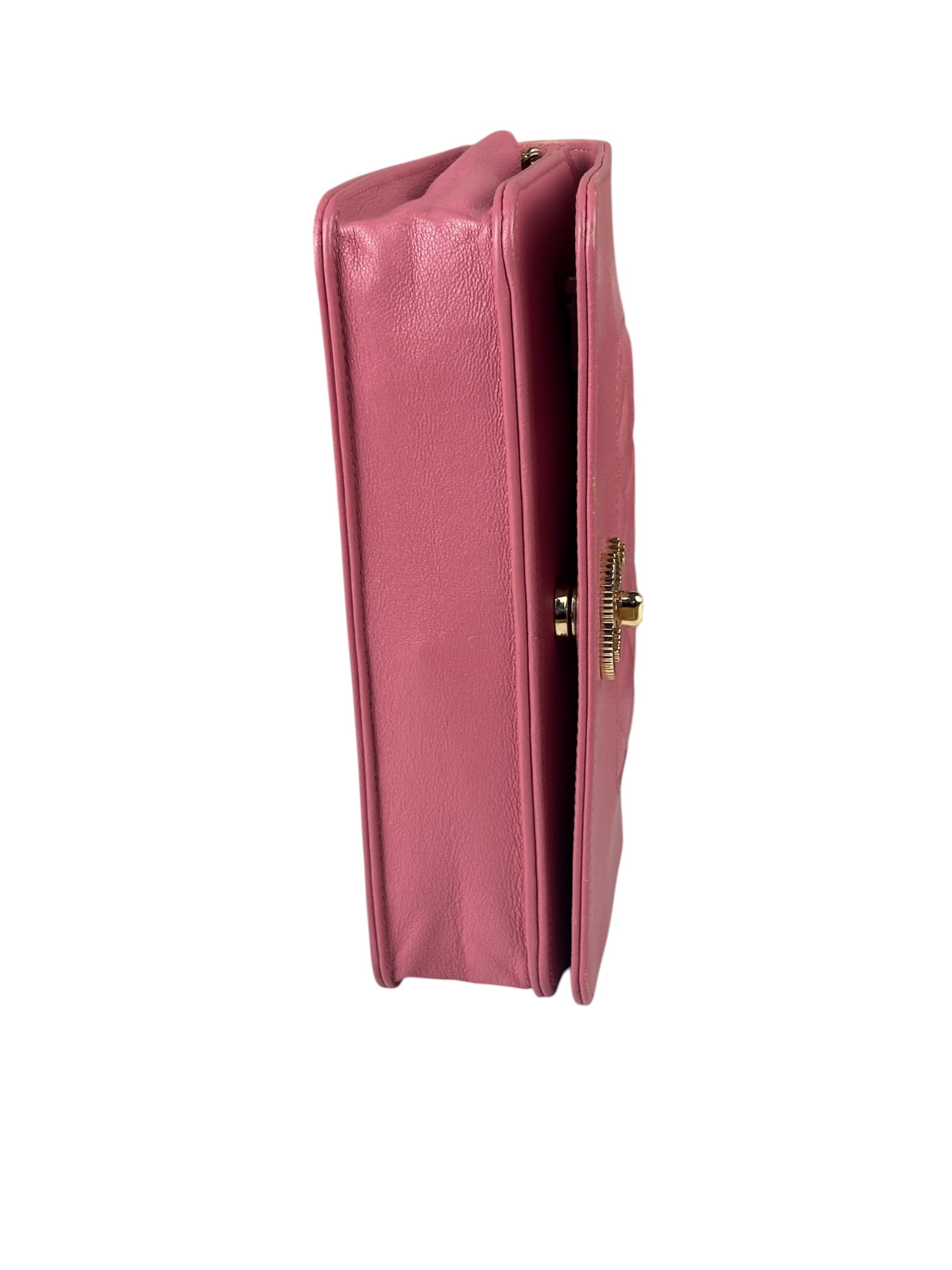 Chanel Pink Lambskin Mademoiselle Flap Wallet On Chain 2018