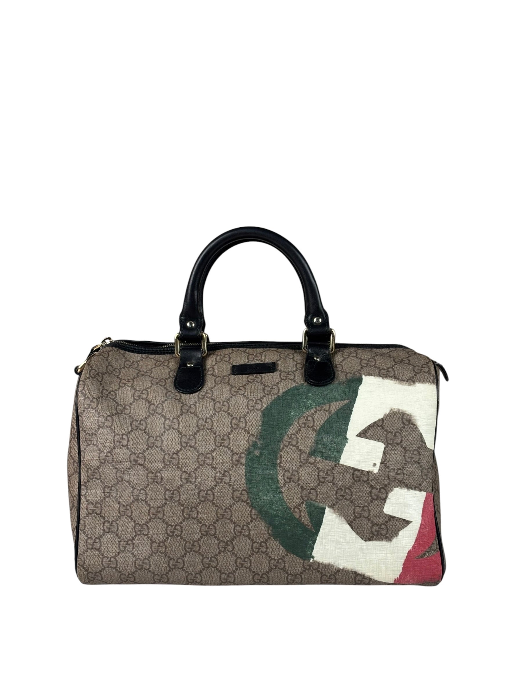 Gucci Beige Leather Gg Supreme Italian Flag Joy Boston Bag