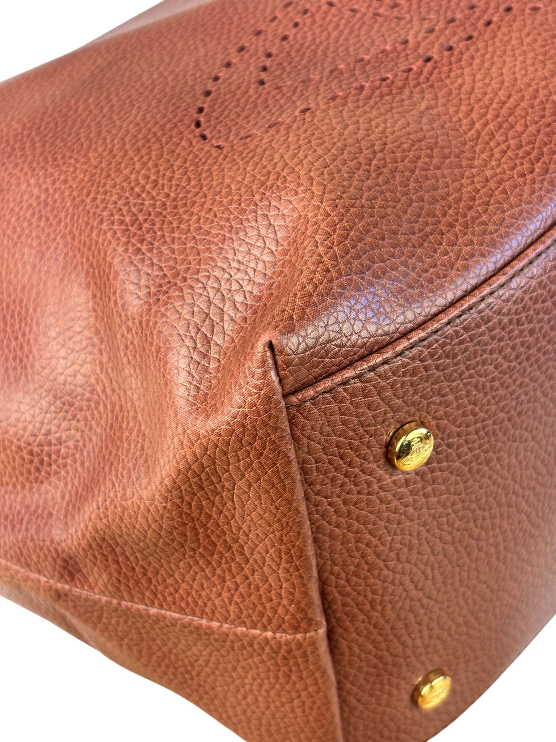 Vivienne Westwood Tan Brown Leather Perforated Orb Logo Shoulder Bag