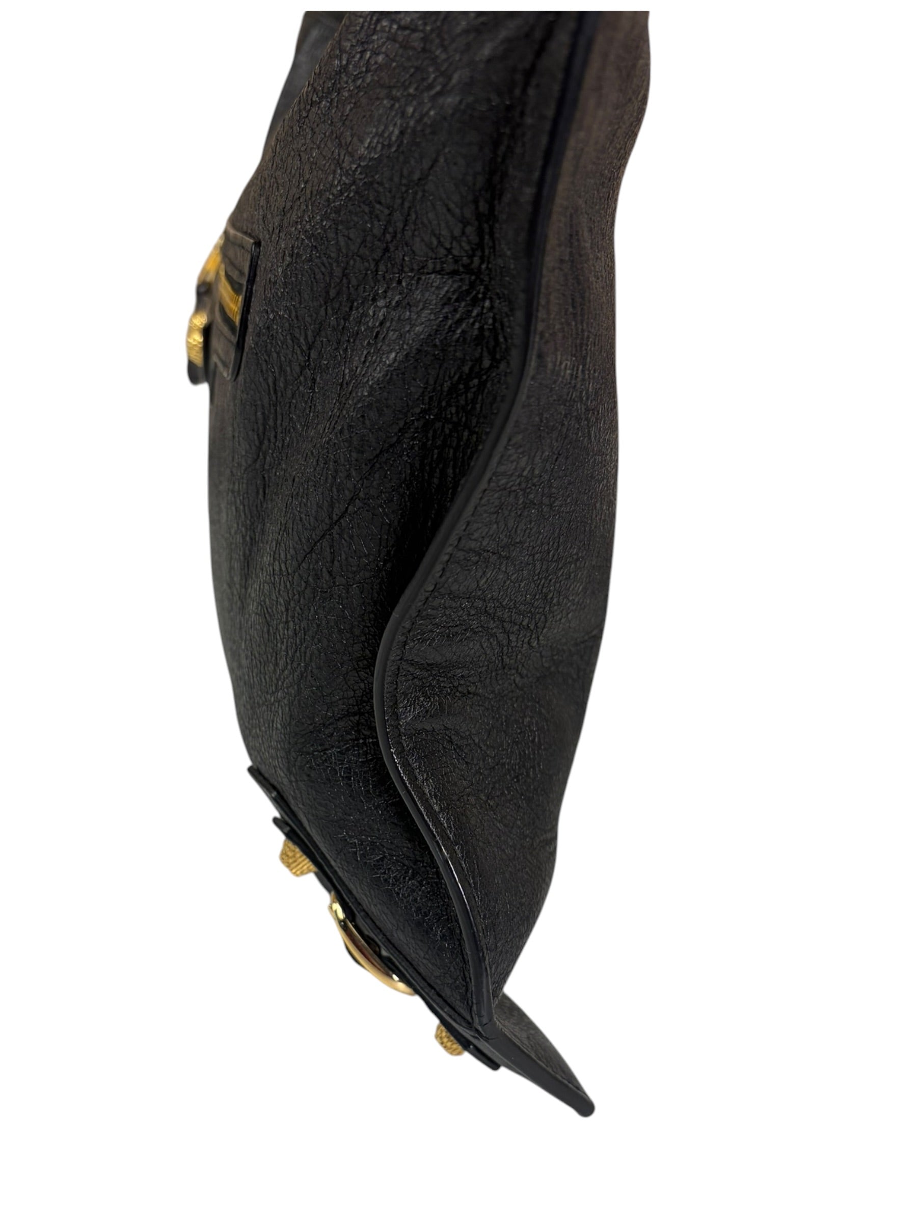 Balenciaga Black Lambskin Motocross Giant 12 Zip Around Flap Clutch