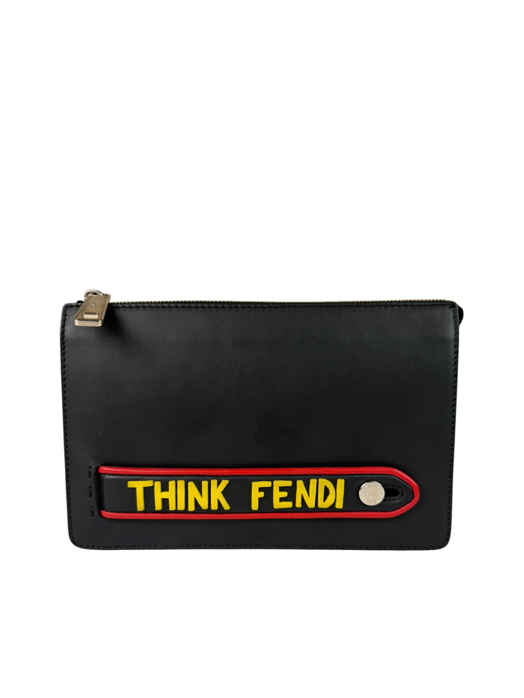 Fendi Black Leather Think Fendi Clutch