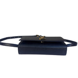 Yves Saint Laurent Black Pebbled Leather Wallet On Chain