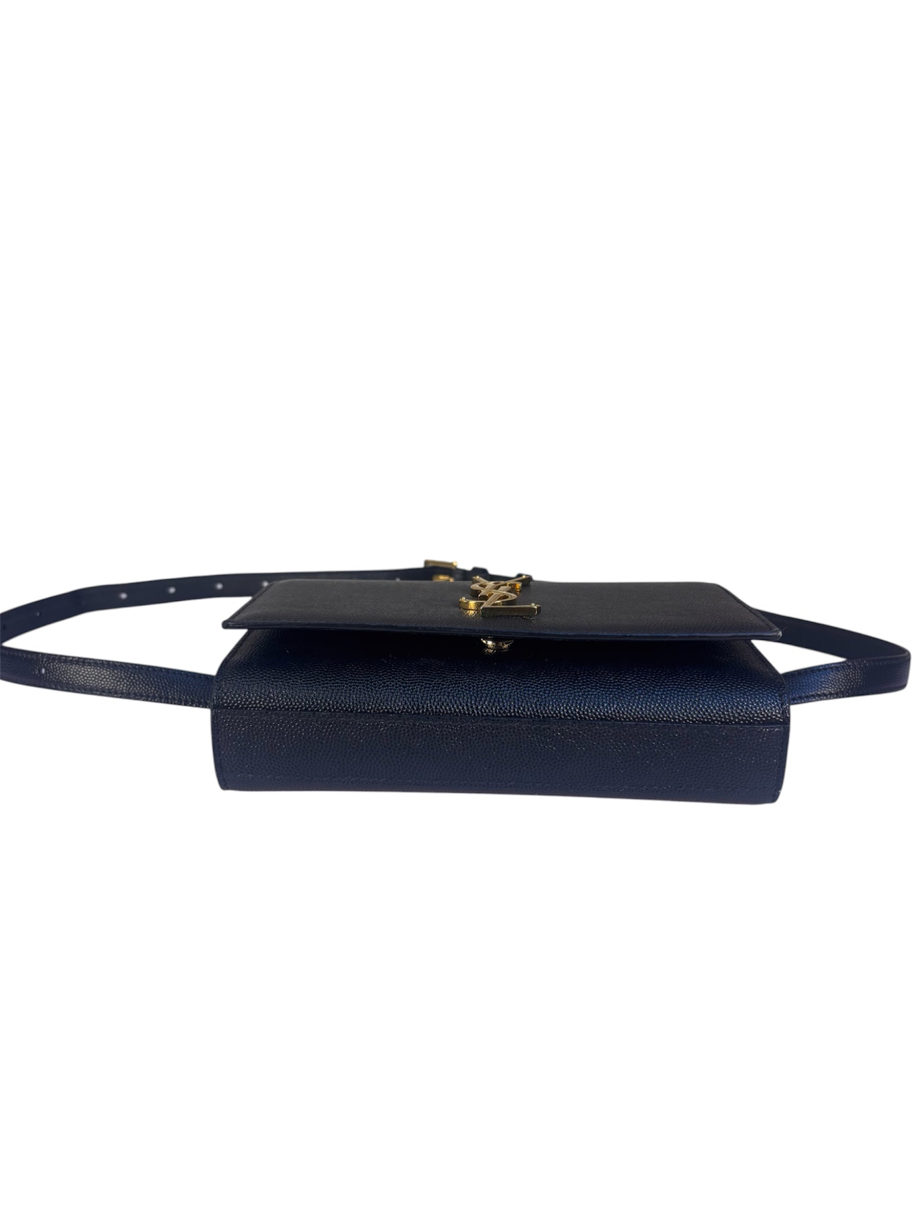 Yves Saint Laurent Black Pebbled Leather Wallet On Chain