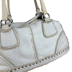 Prada Vintage White Studded Leather Shearling Bowler 2Way Bag