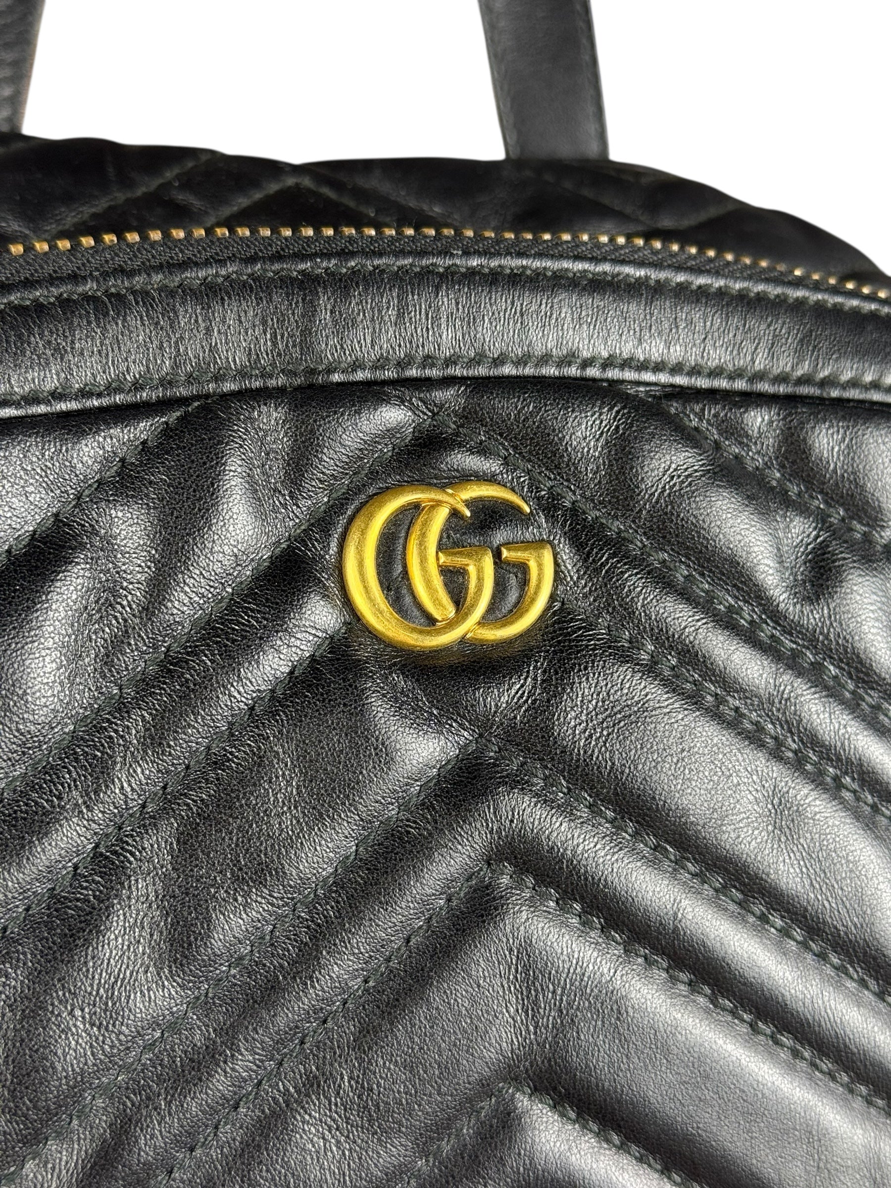 Gucci Black Chevron Leather Backpack
